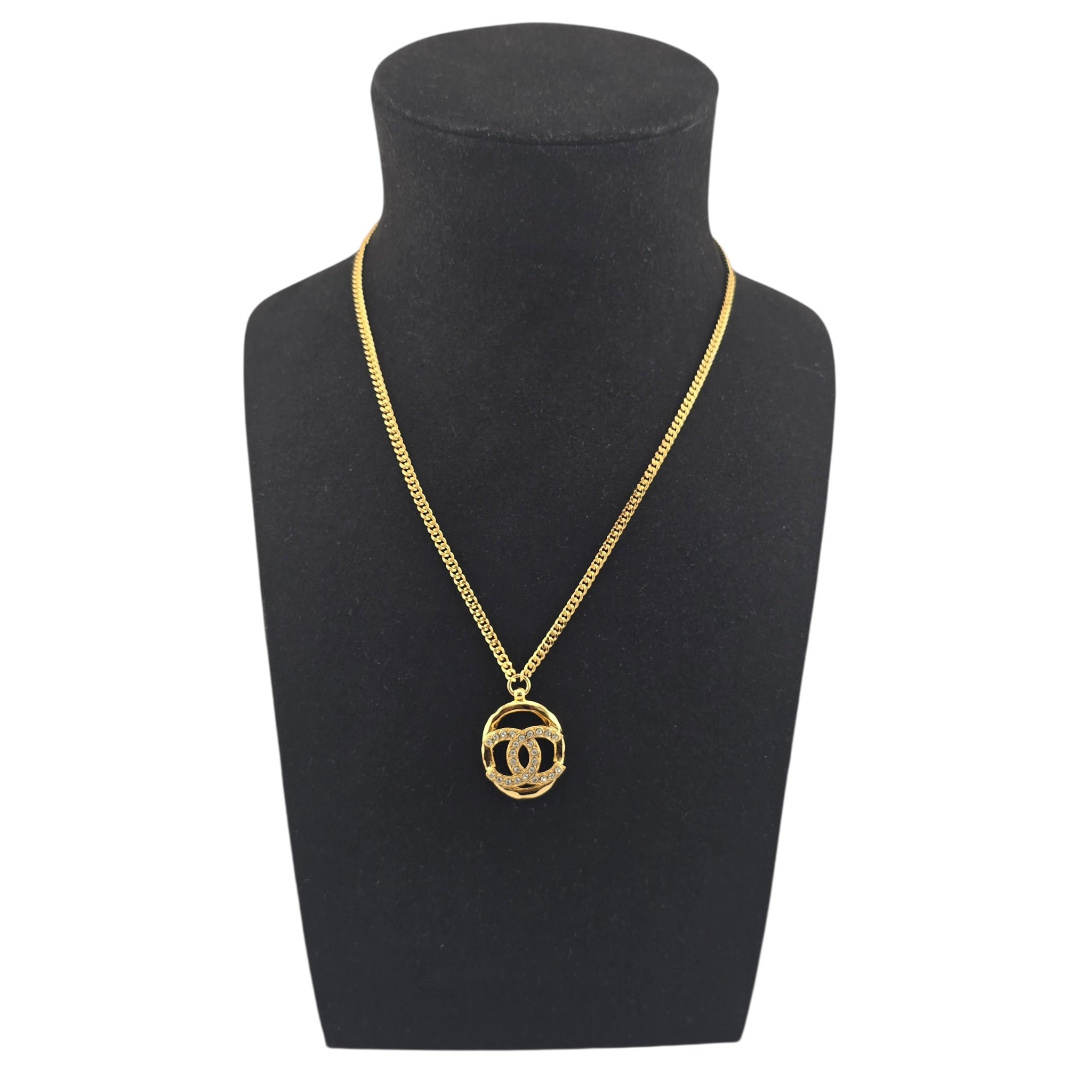Chanel CC Gold Crystal Oval Pendant Necklace 2022 CHANEL