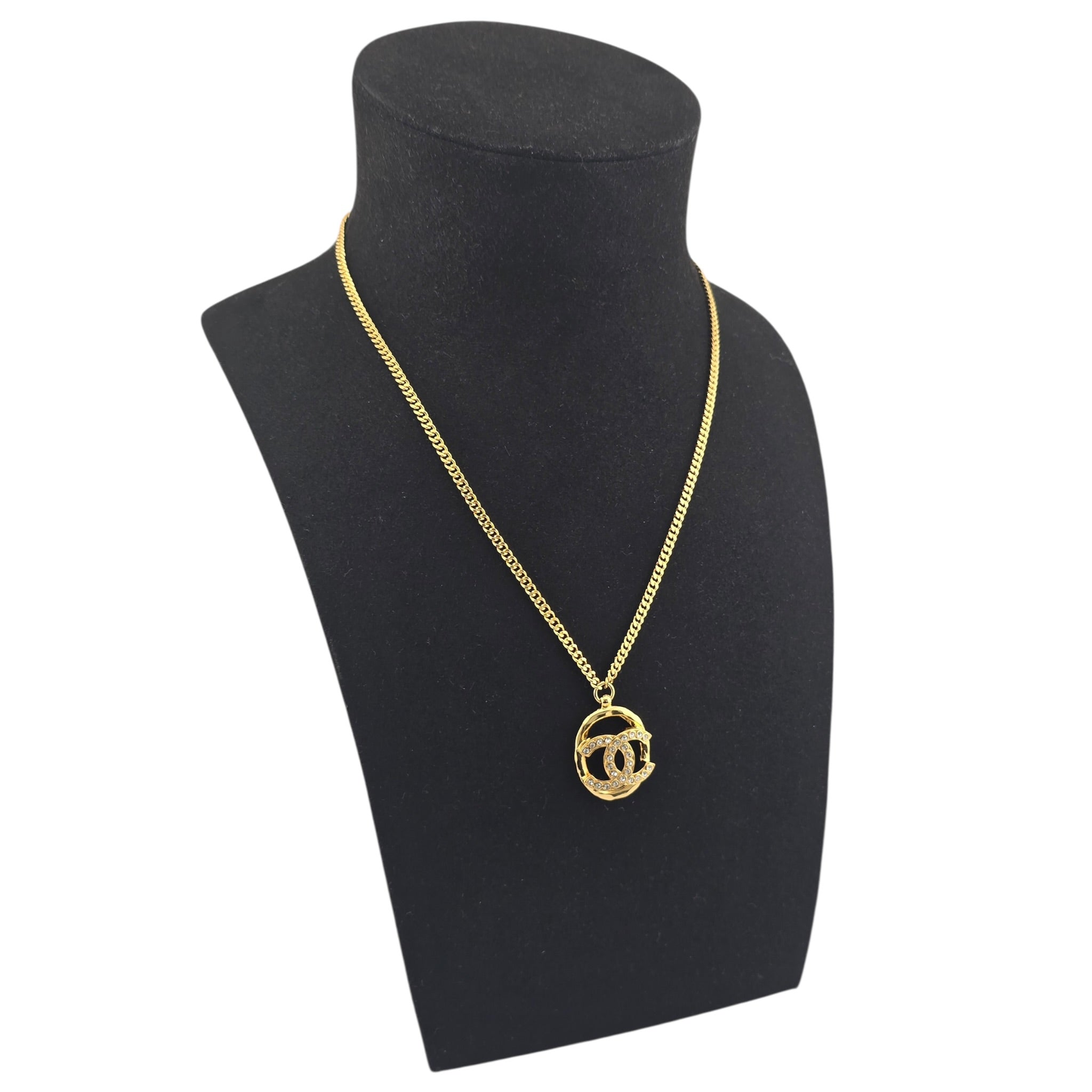 Chanel CC Gold Crystal Oval Pendant Necklace 2022 CHANEL