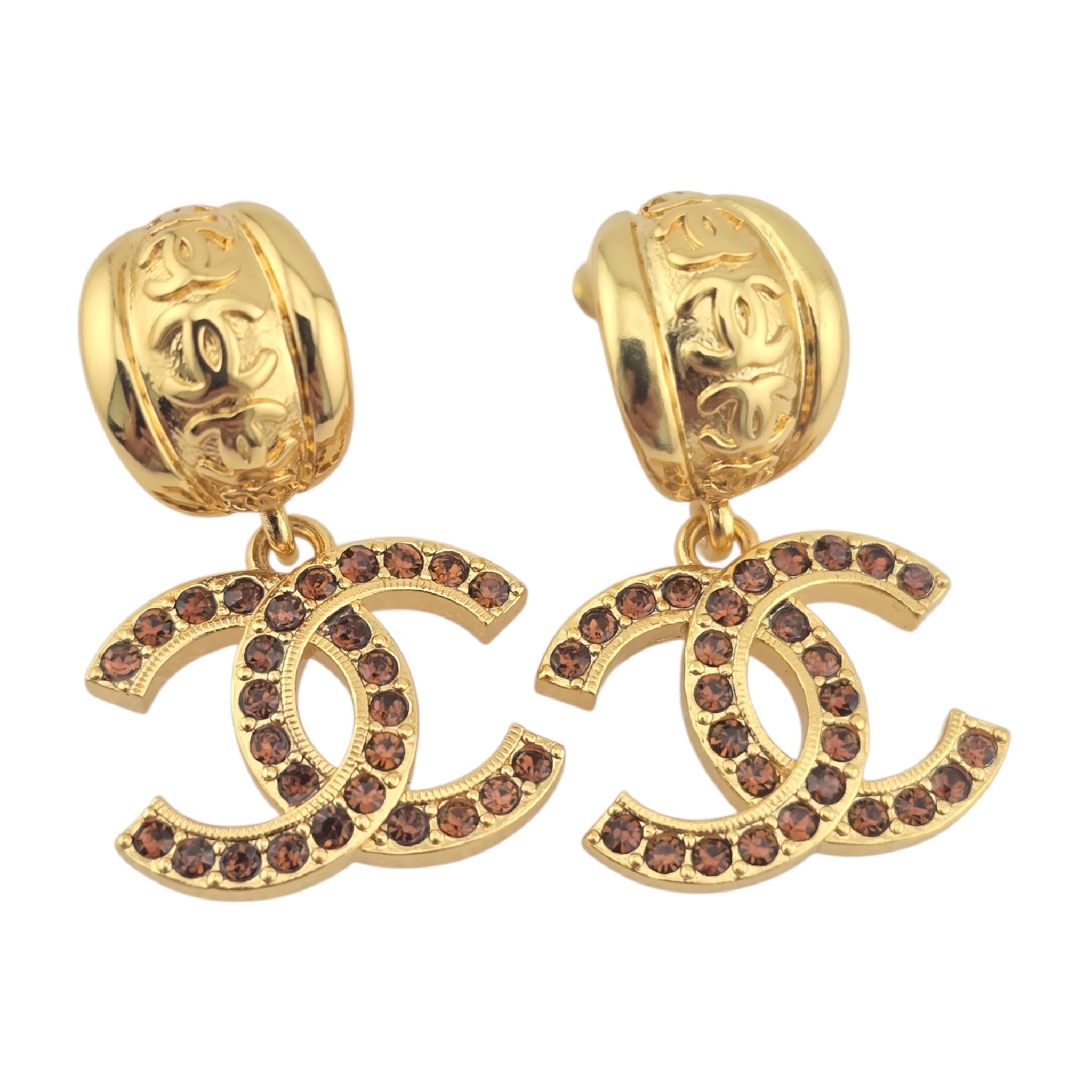 Chanel CC Gold Brown Crystal Earrings 2025 CHANEL