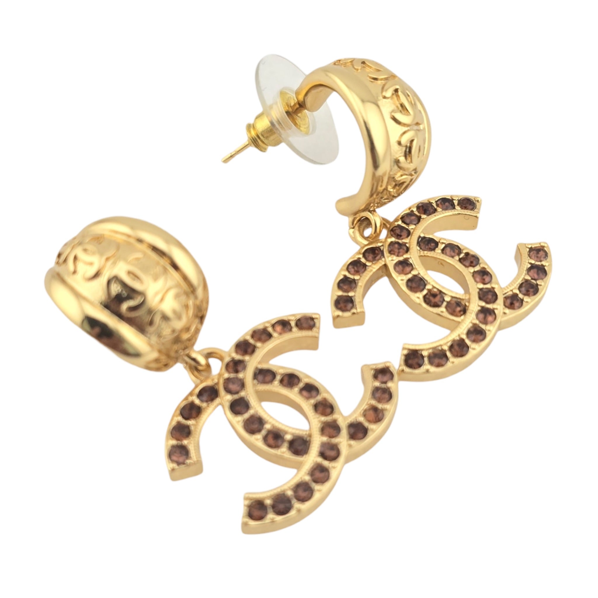 Chanel CC Gold Brown Crystal Earrings 2025 CHANEL