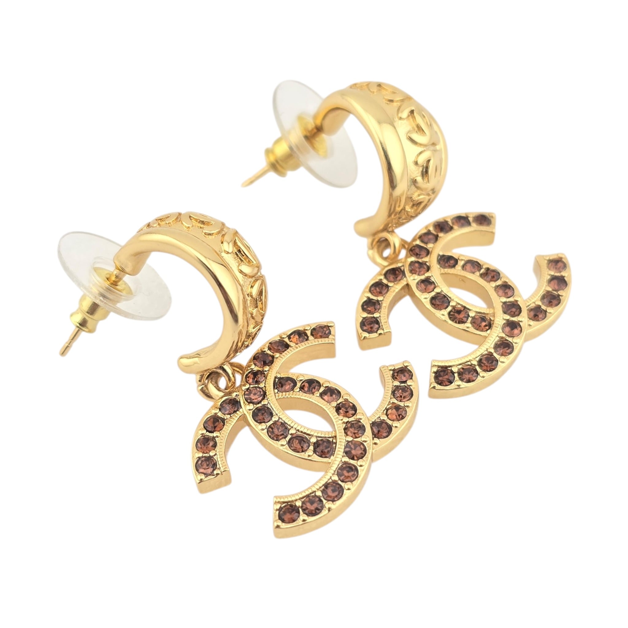 Chanel CC Gold Brown Crystal Earrings 2025 CHANEL
