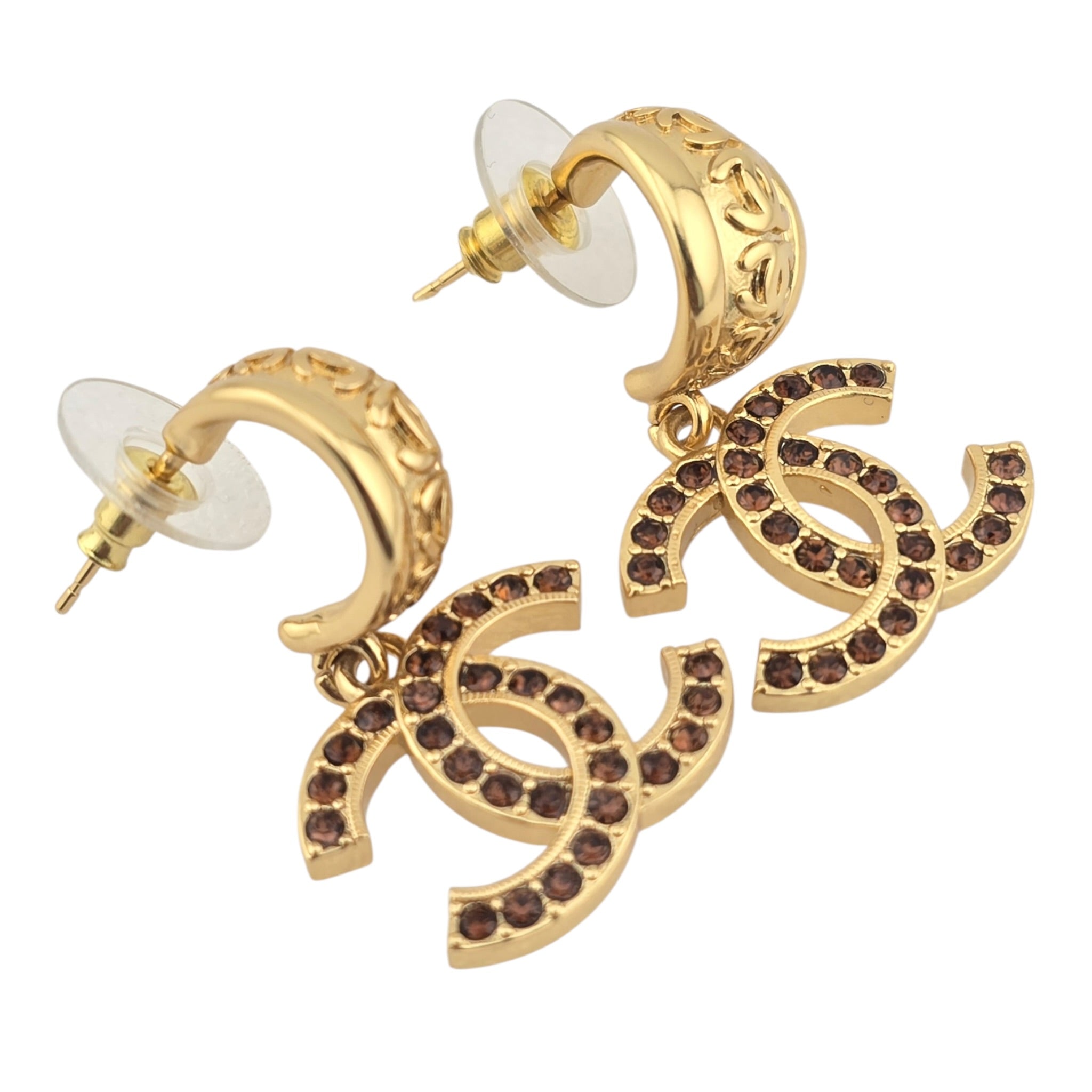 Chanel CC Gold Brown Crystal Earrings 2025 CHANEL