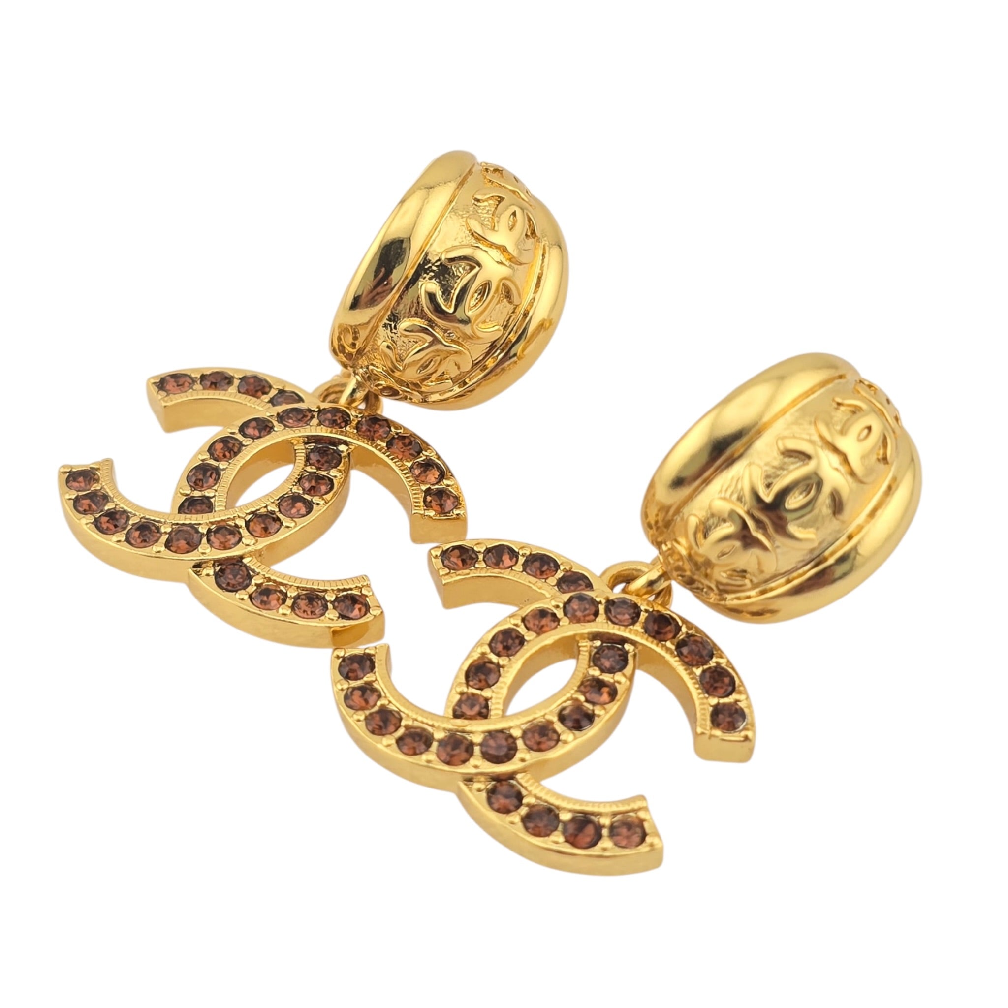 Chanel CC Gold Brown Crystal Earrings 2025 CHANEL