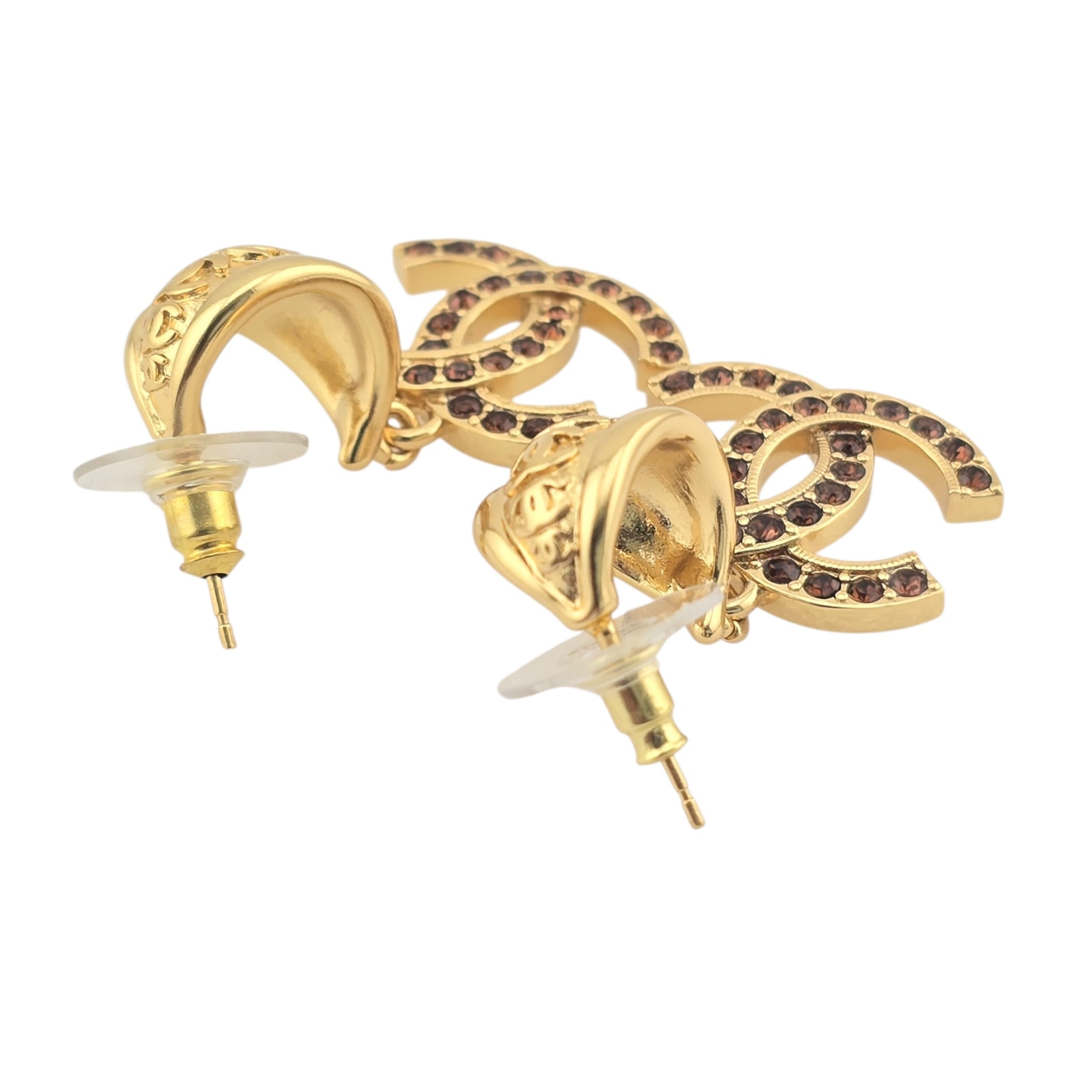 Chanel CC Gold Brown Crystal Earrings 2025 CHANEL