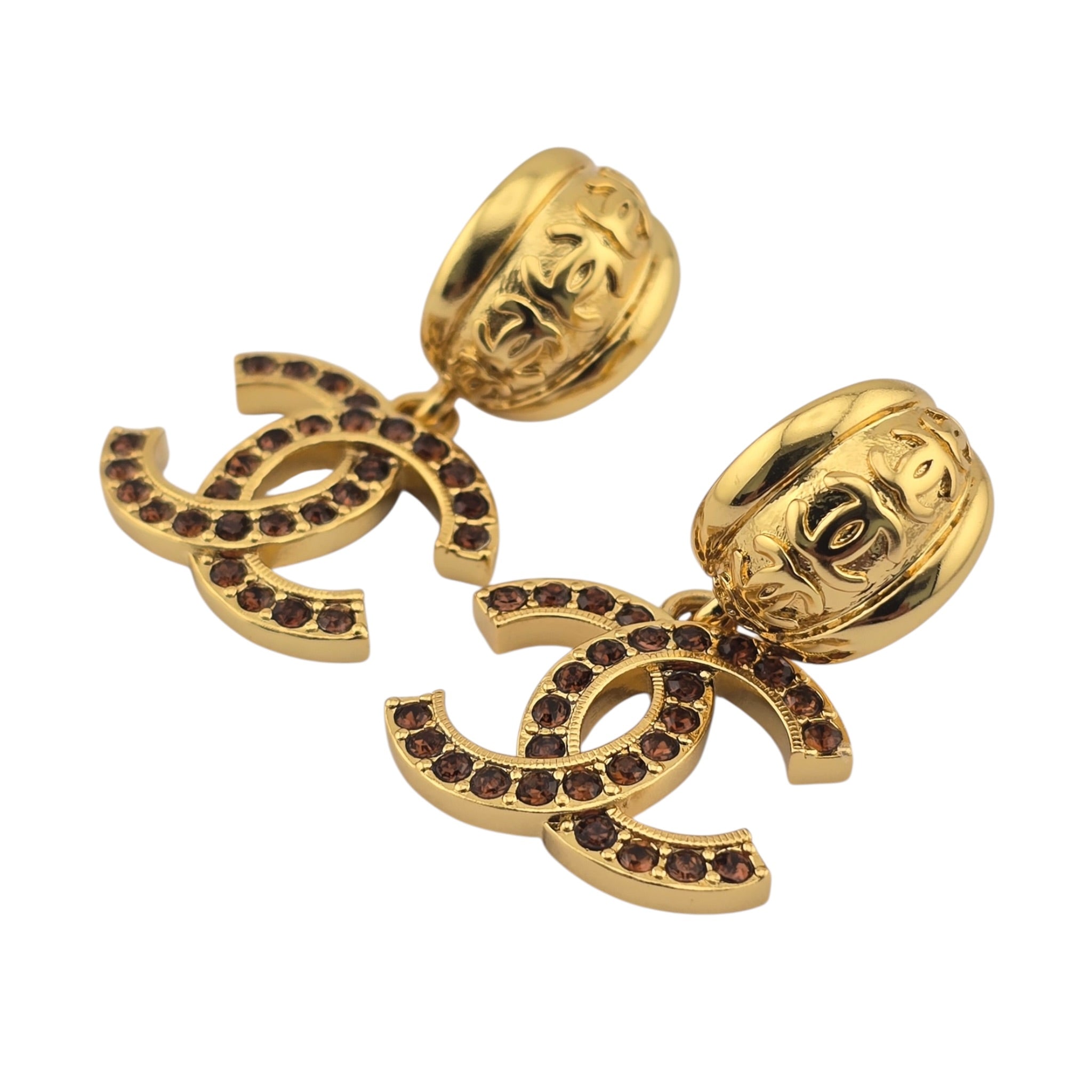 Chanel CC Gold Brown Crystal Earrings 2025 CHANEL