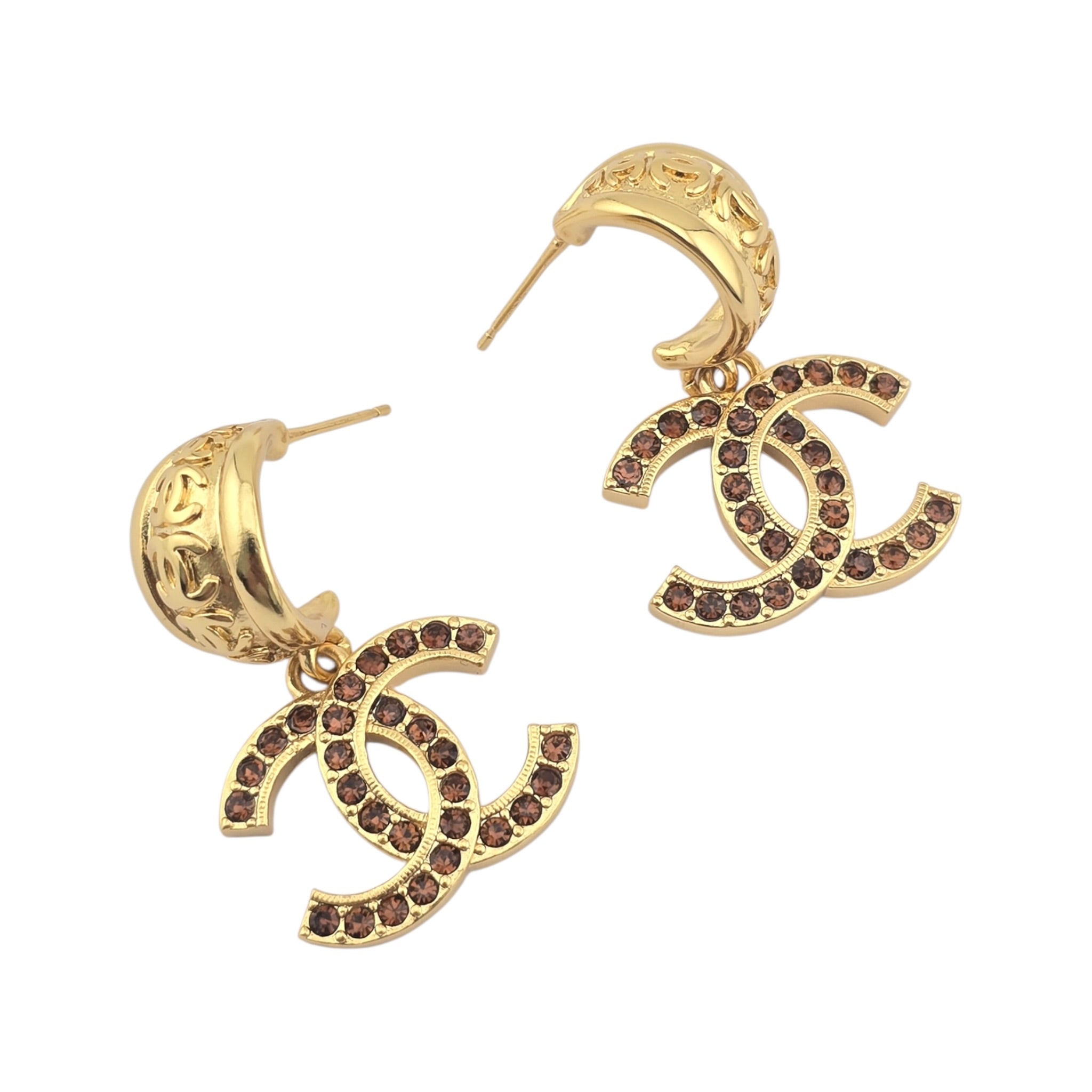 Chanel CC Gold Brown Crystal Earrings 2025 CHANEL