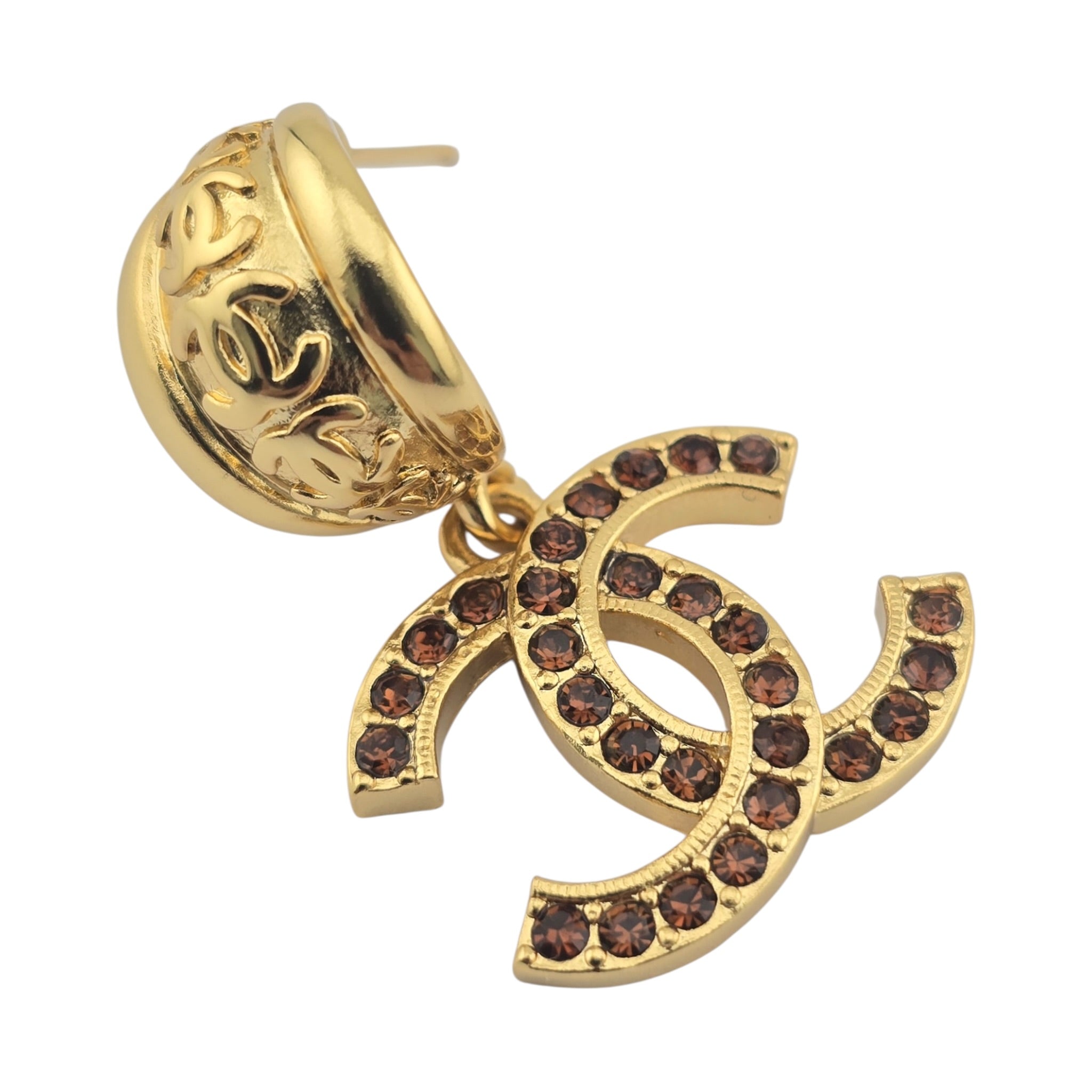 Chanel CC Gold Brown Crystal Earrings 2025 CHANEL