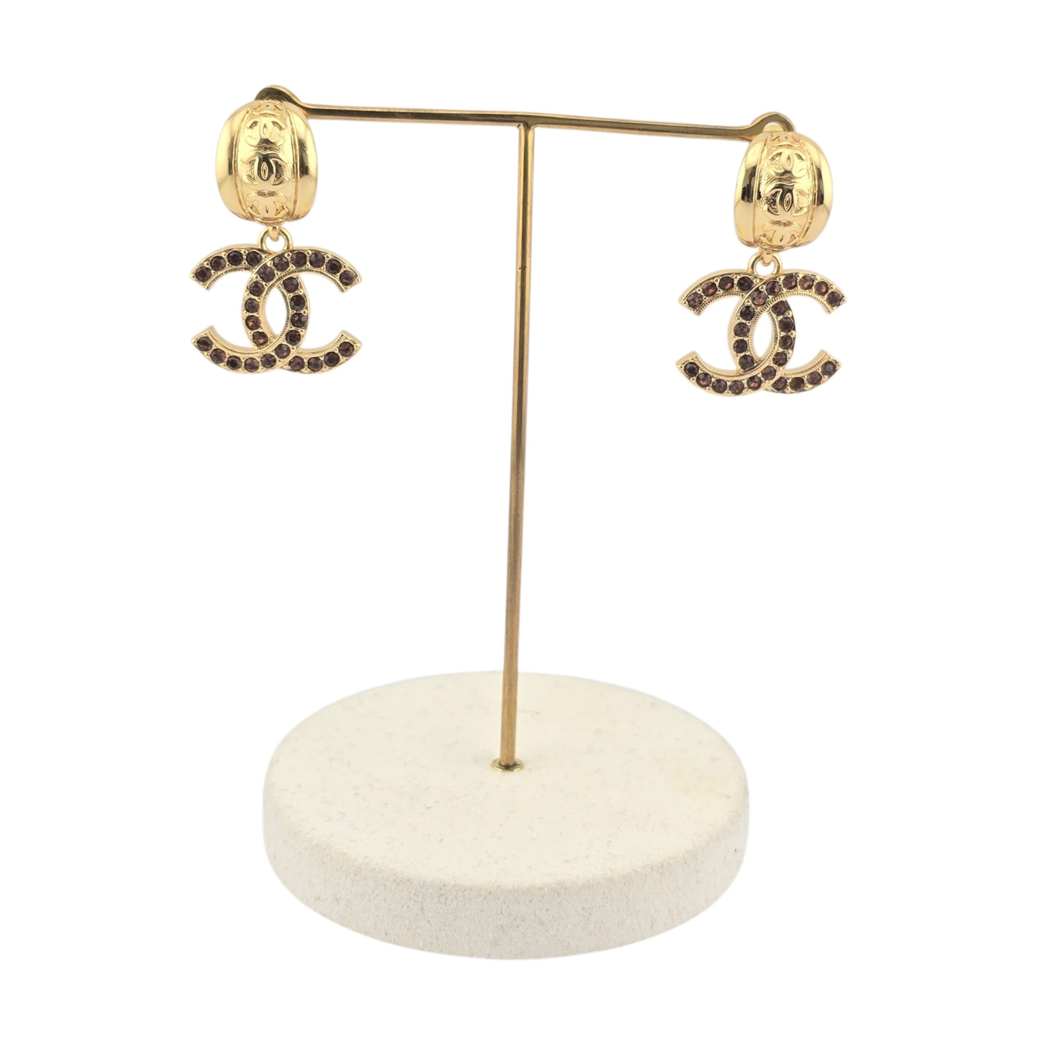Chanel CC Gold Brown Crystal Earrings 2025 CHANEL
