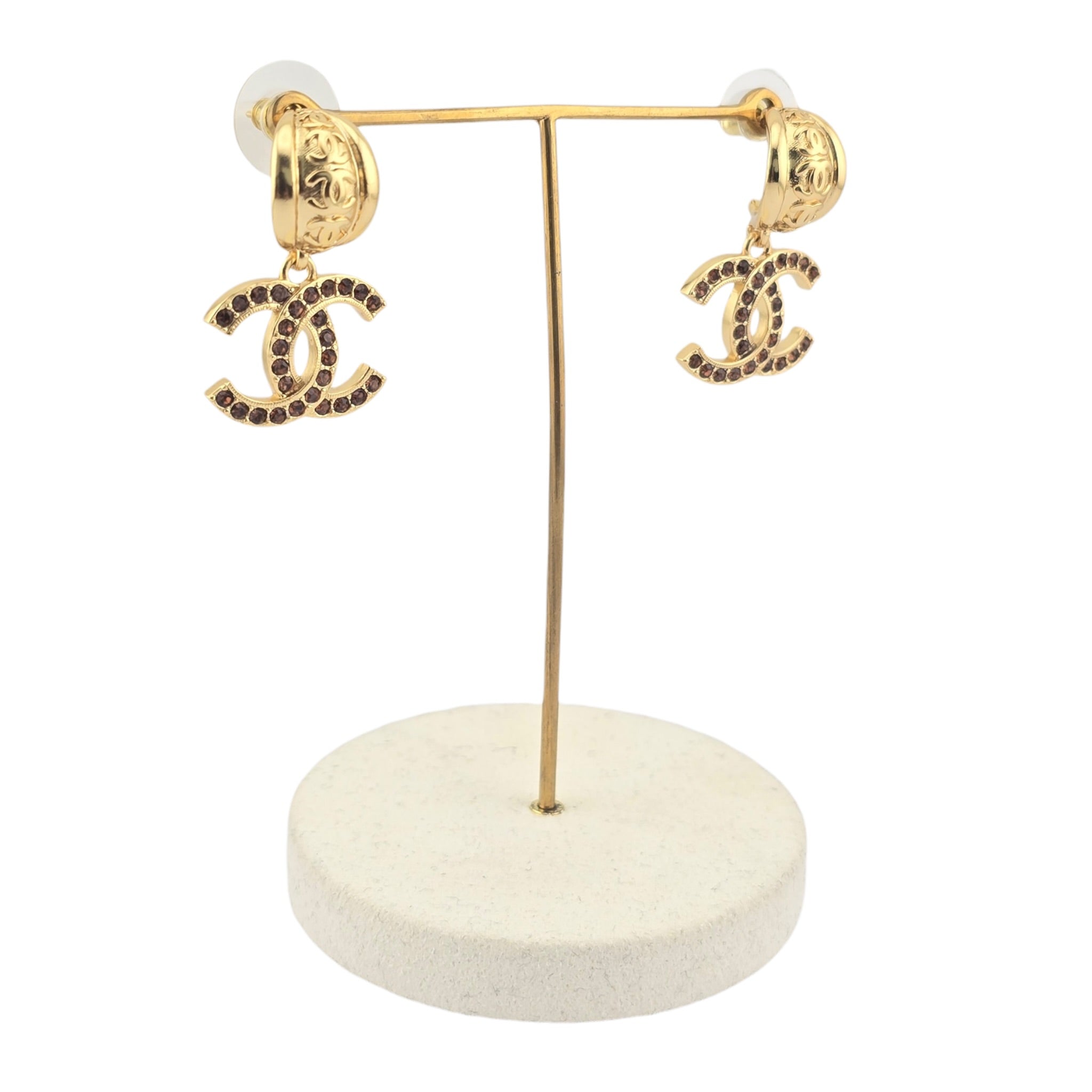 Chanel CC Gold Brown Crystal Earrings 2025 CHANEL