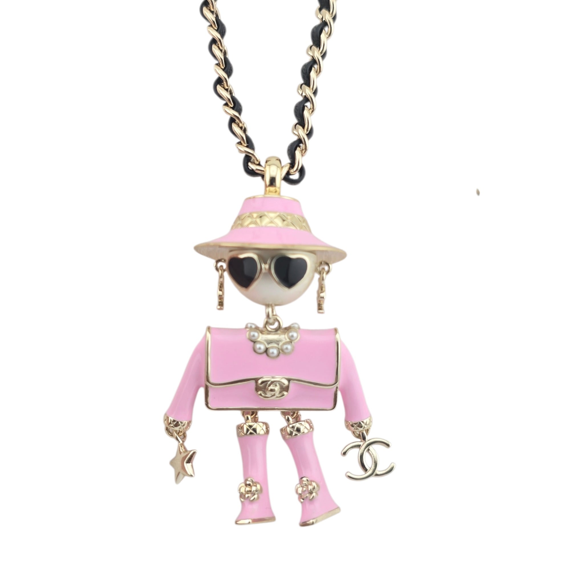 Chanel CC Robot Gabrielle Doll Pink Leather Necklace 25B CHANEL