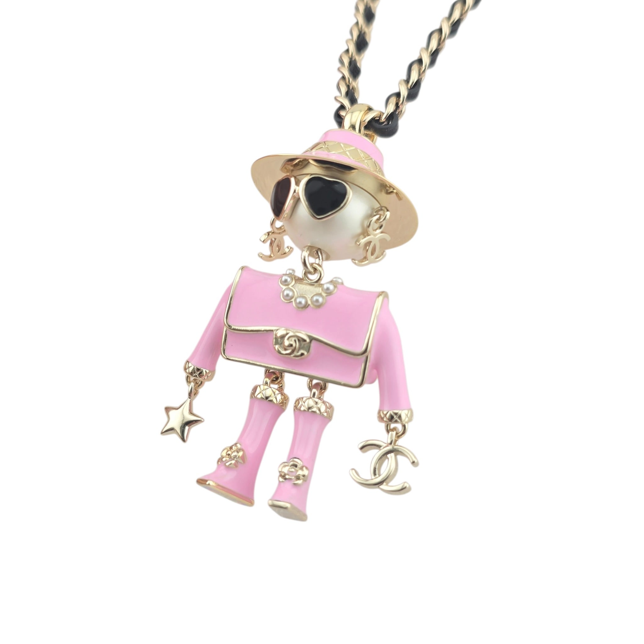 Chanel CC Robot Gabrielle Doll Pink Leather Necklace 25B CHANEL