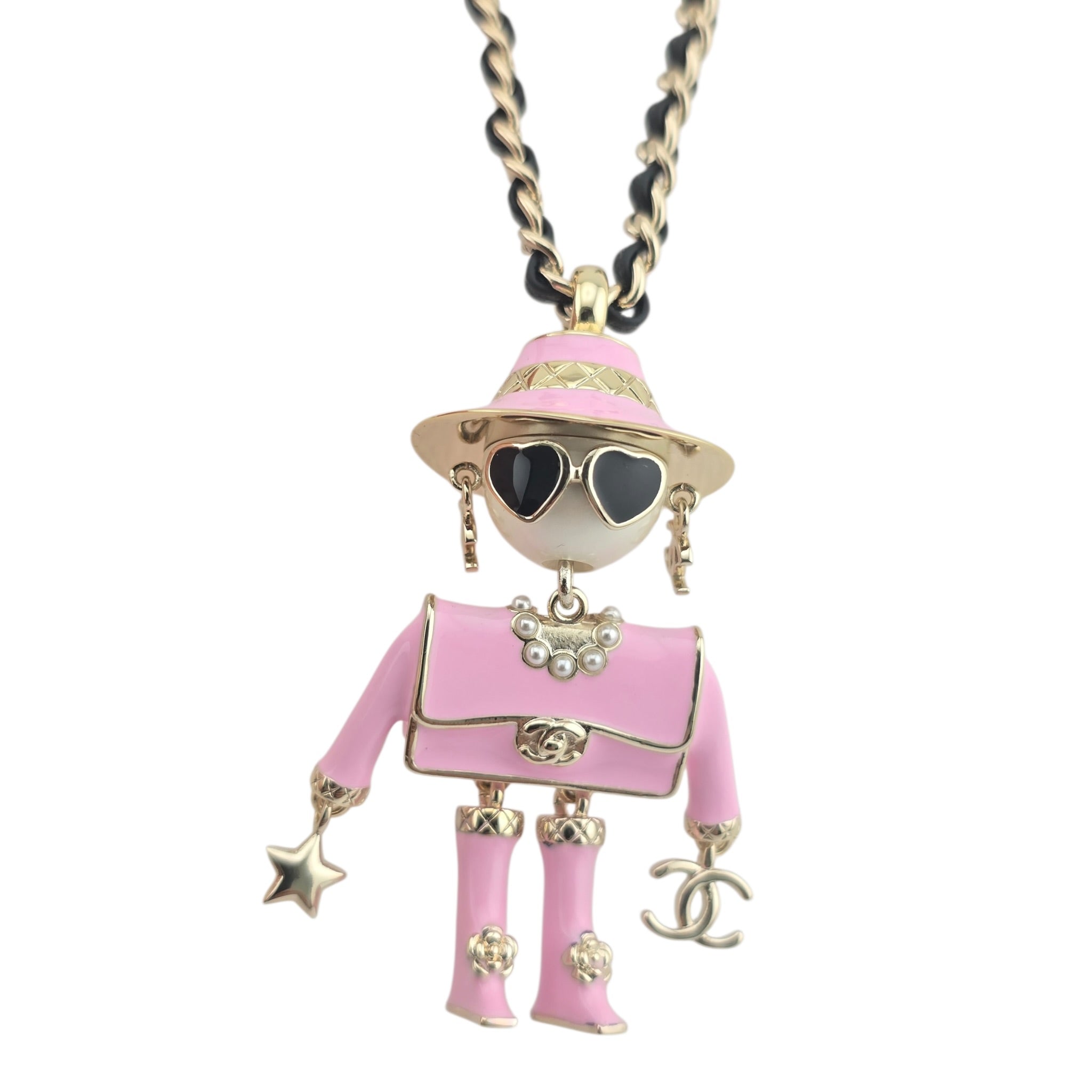 Chanel CC Robot Gabrielle Doll Pink Leather Necklace 25B CHANEL