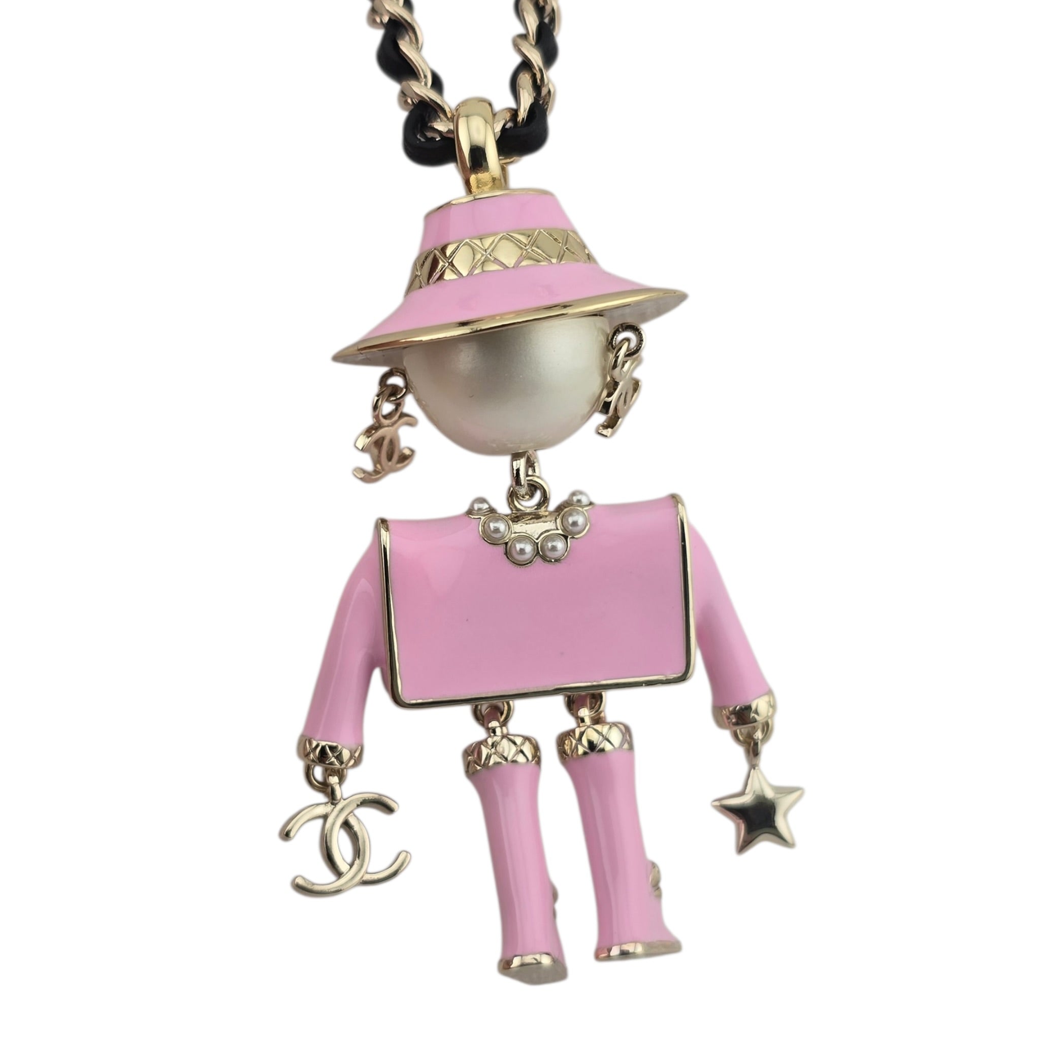 Chanel CC Robot Gabrielle Doll Pink Leather Necklace 25B CHANEL