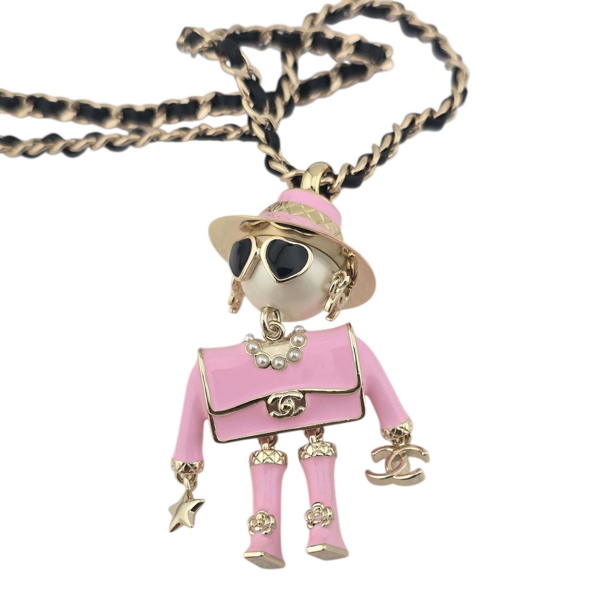 Chanel CC Robot Gabrielle Doll Pink Leather Necklace 25B CHANEL