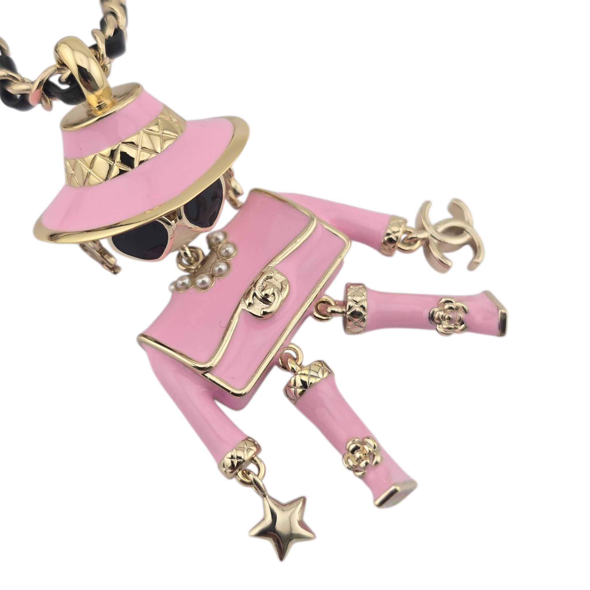 Chanel CC Robot Gabrielle Doll Pink Leather Necklace 25B CHANEL