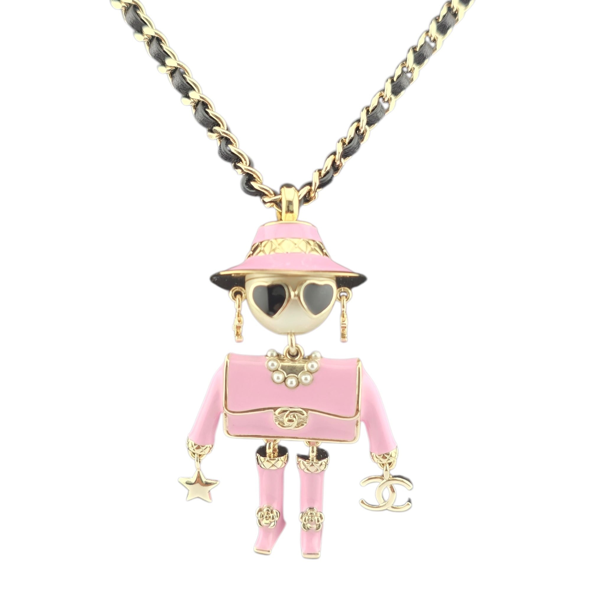Chanel CC Robot Gabrielle Doll Pink Leather Necklace 25B CHANEL