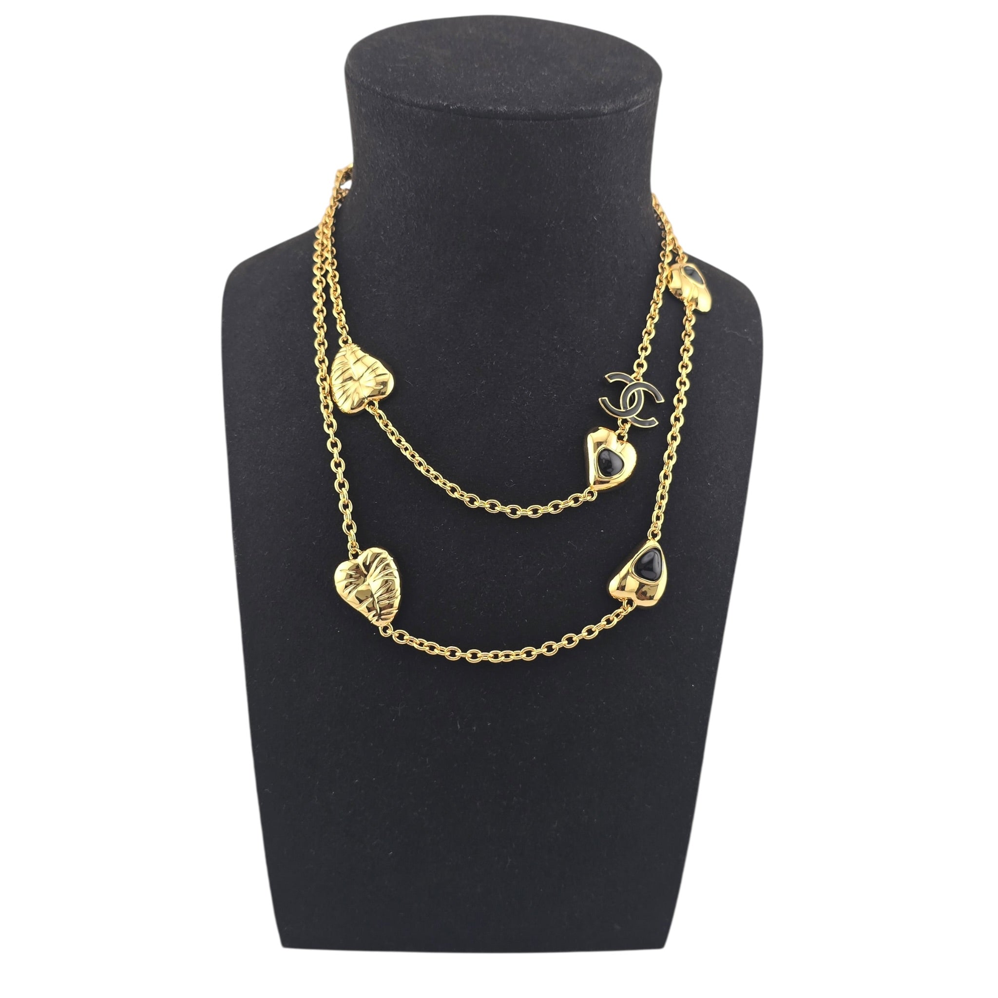 Chanel CC Gold Black Heart Leaf Long Necklace 2025 CHANEL