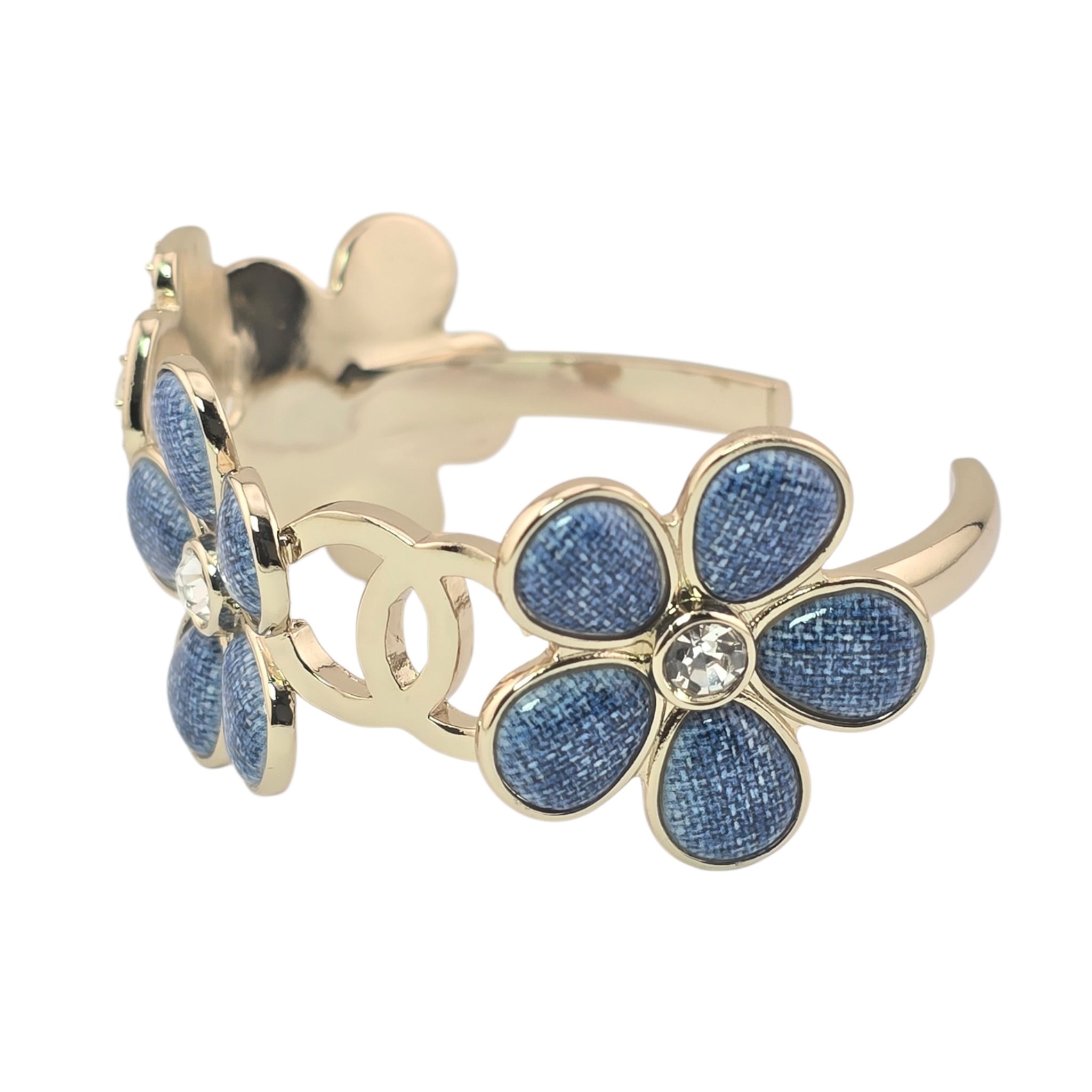 Chanel CC Blue Gold Flower Crystal Resin Denim Bangle 2026 CHANEL