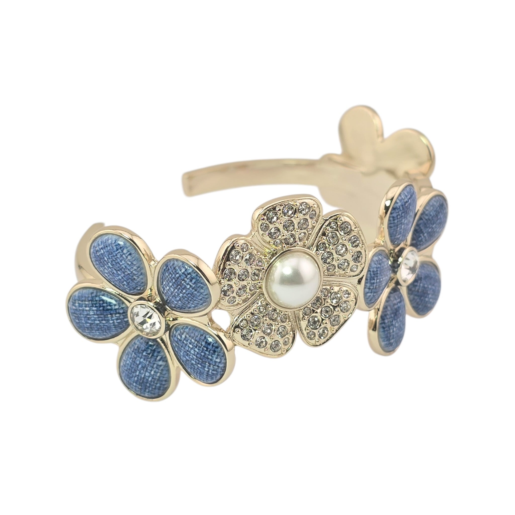 Chanel CC Blue Gold Flower Crystal Resin Denim Bangle 2026 CHANEL