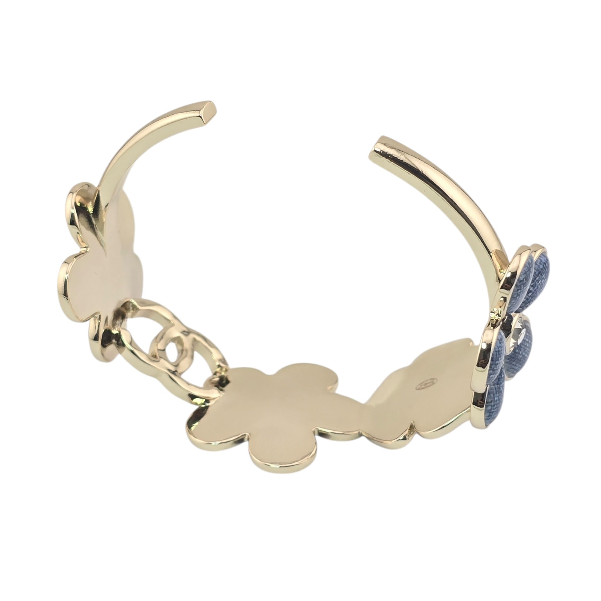 Chanel CC Blue Gold Flower Crystal Resin Denim Bangle 2026 CHANEL