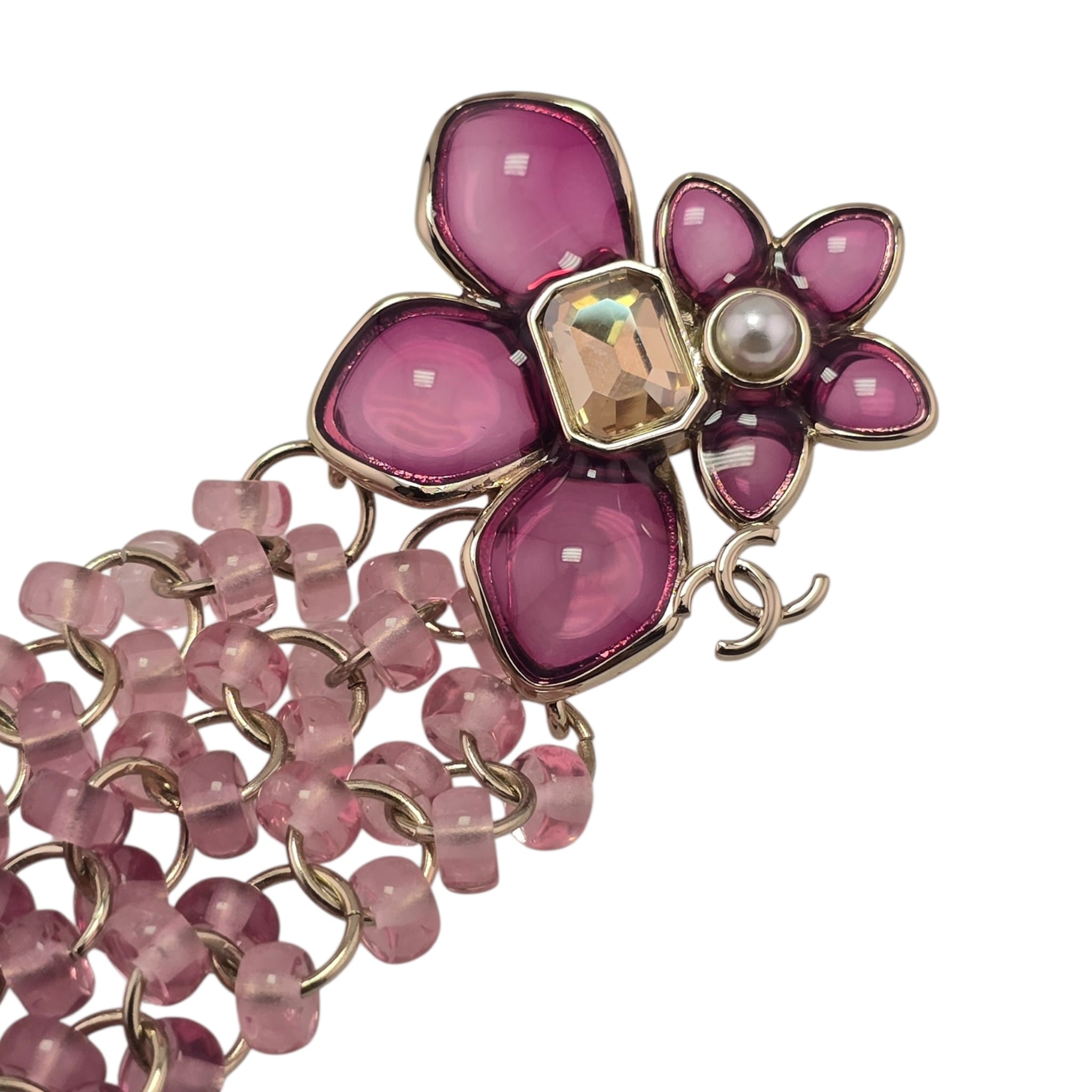 Chanel CC Pink Crystal Stud Flower Brooch 2026 CHANEL