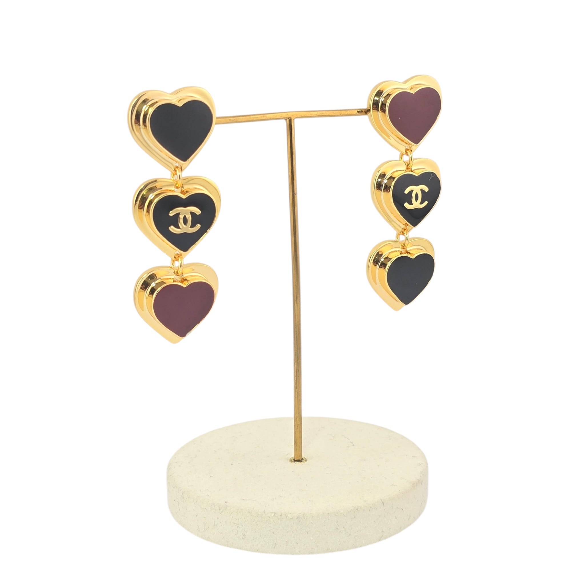 Chanel CC Black Red Heart Drop Earrings 2026 CHANEL