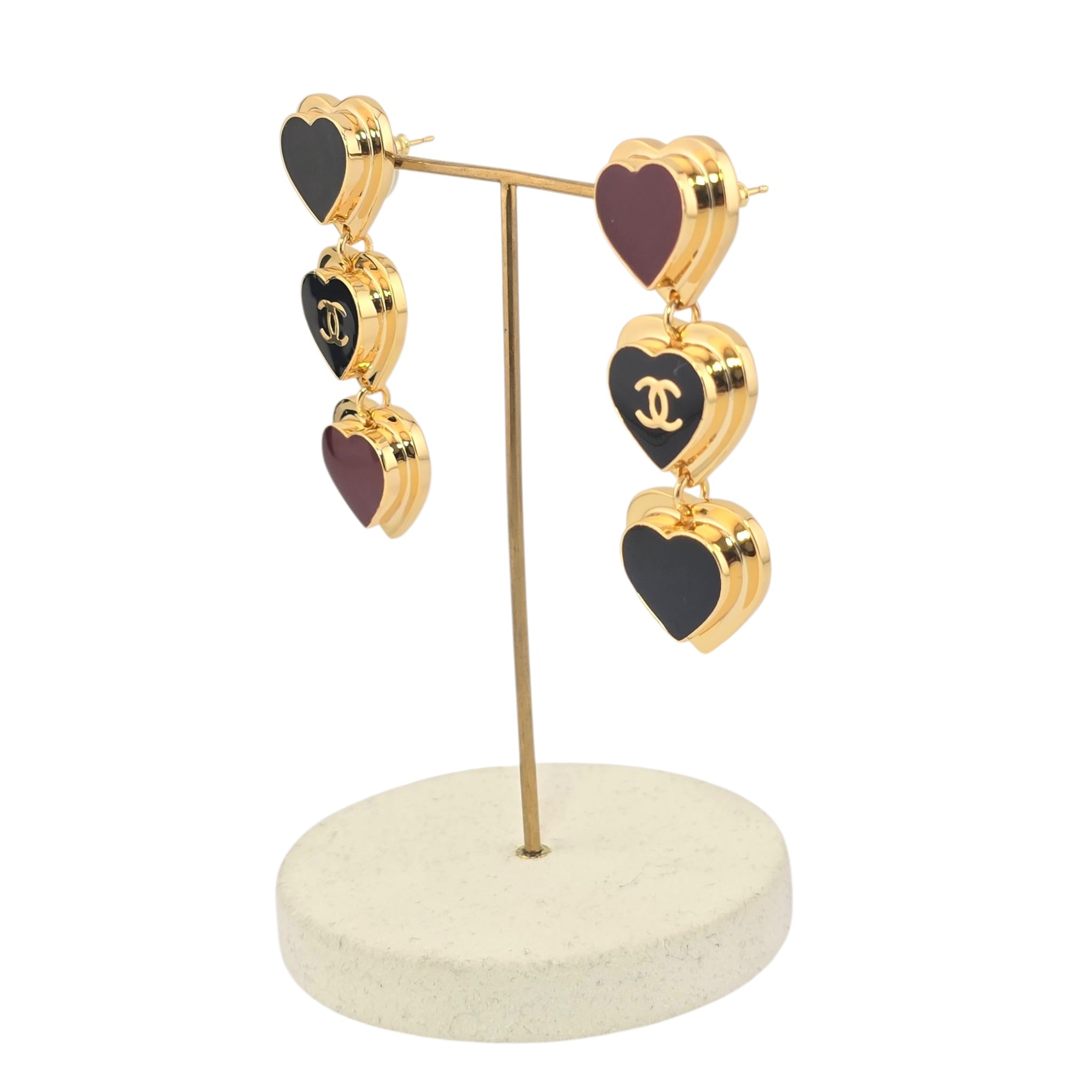 Chanel CC Black Red Heart Drop Earrings 2026 CHANEL