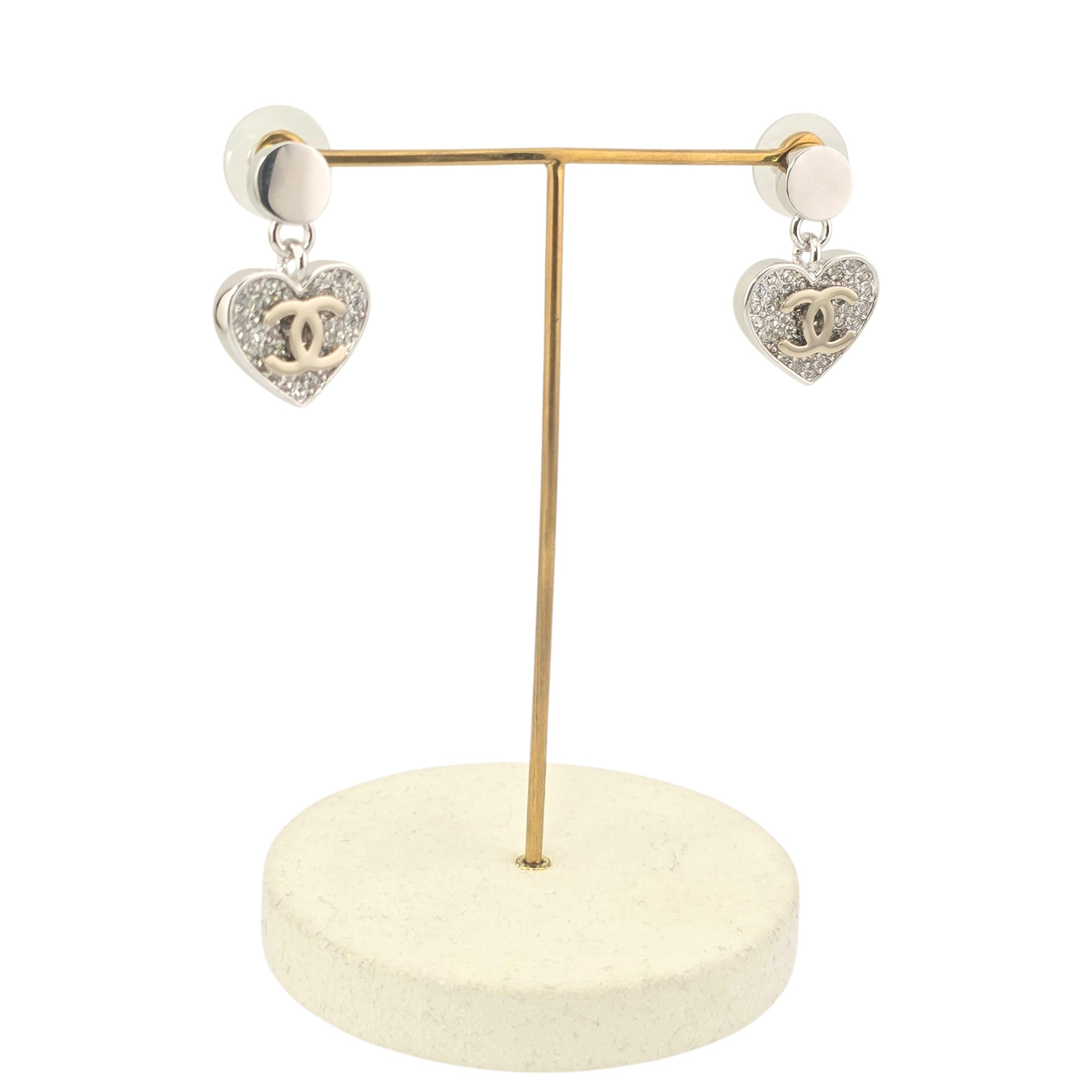 Chanel CC Heart Crystal Drop Earrings 2026 CHANEL
