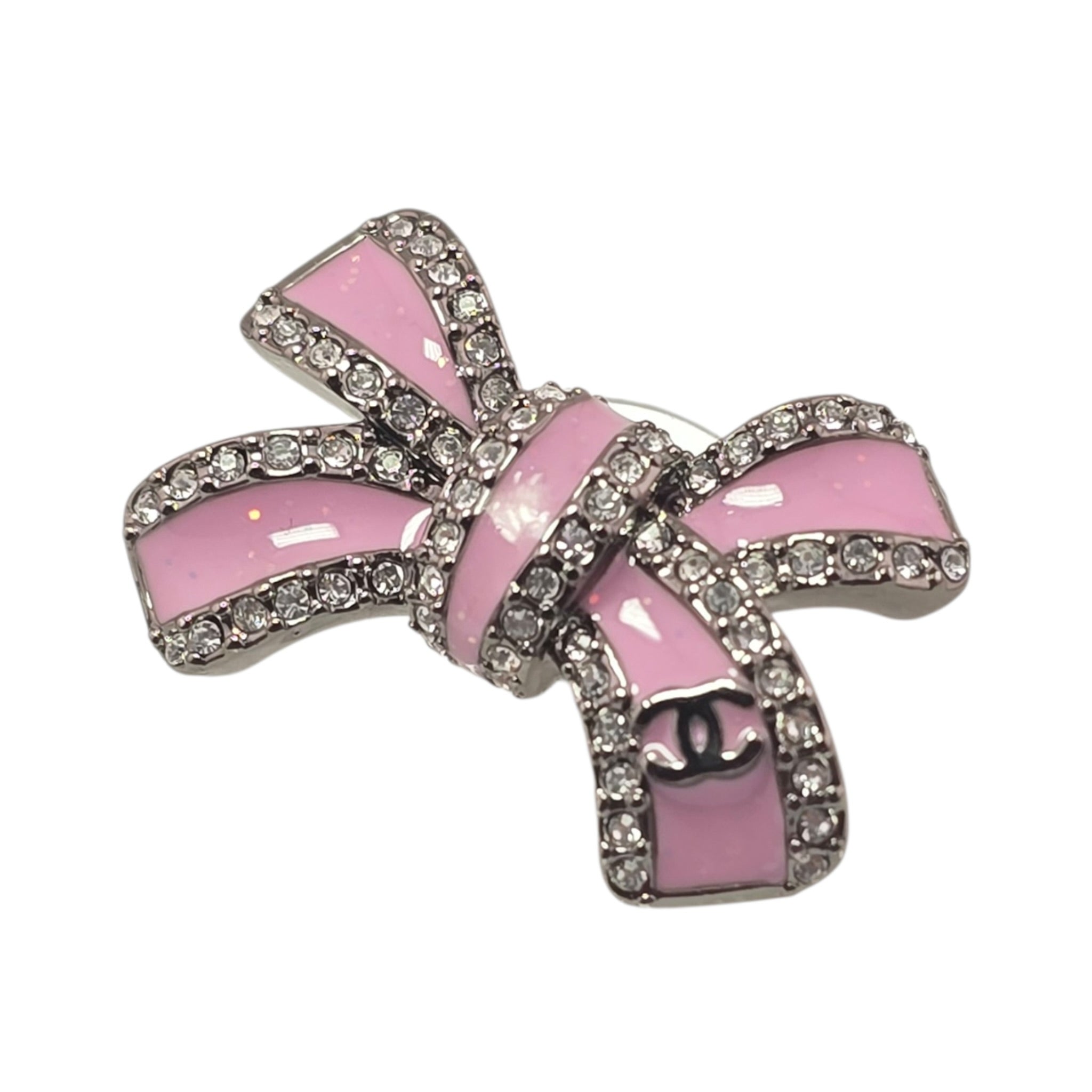 Chanel CC Silver Crystal Enamel Bow Earrings 2025 CHANEL