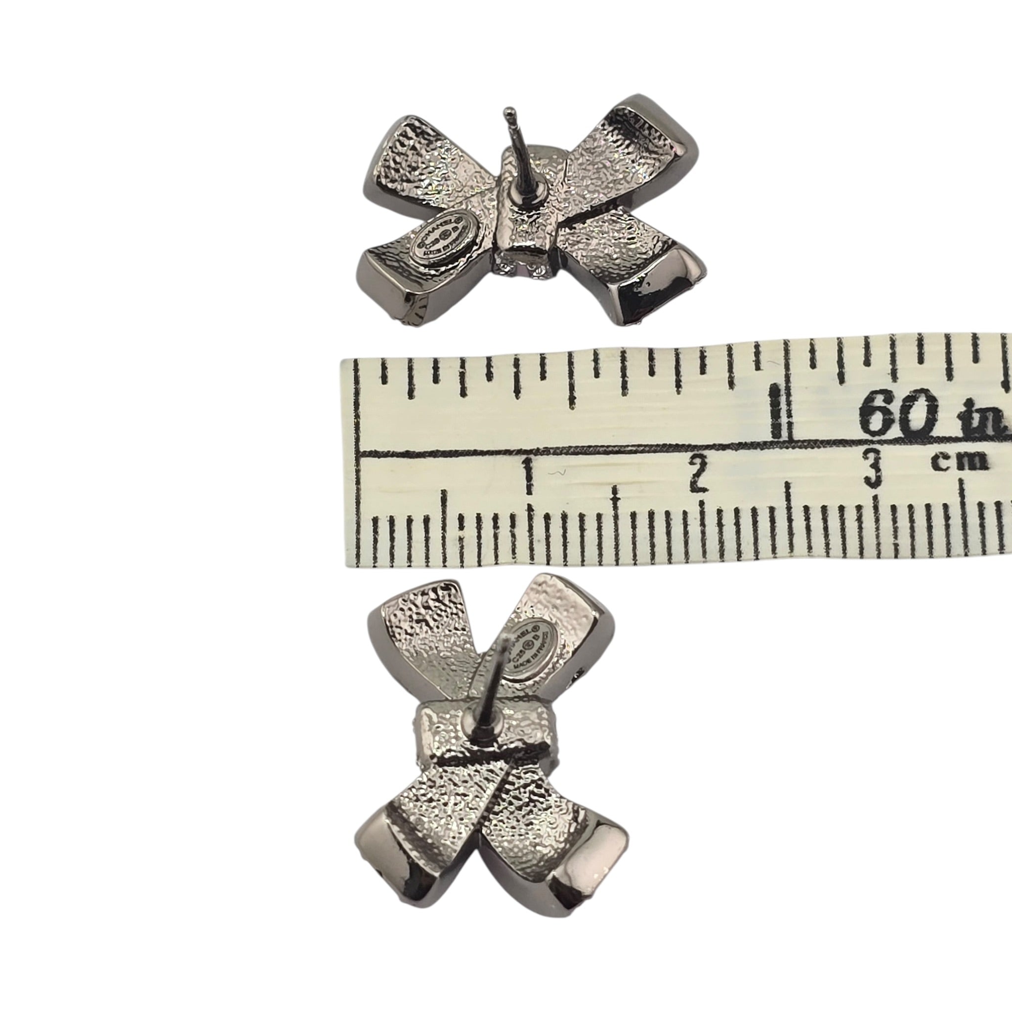 Chanel CC Silver Crystal Enamel Bow Earrings 2025 CHANEL