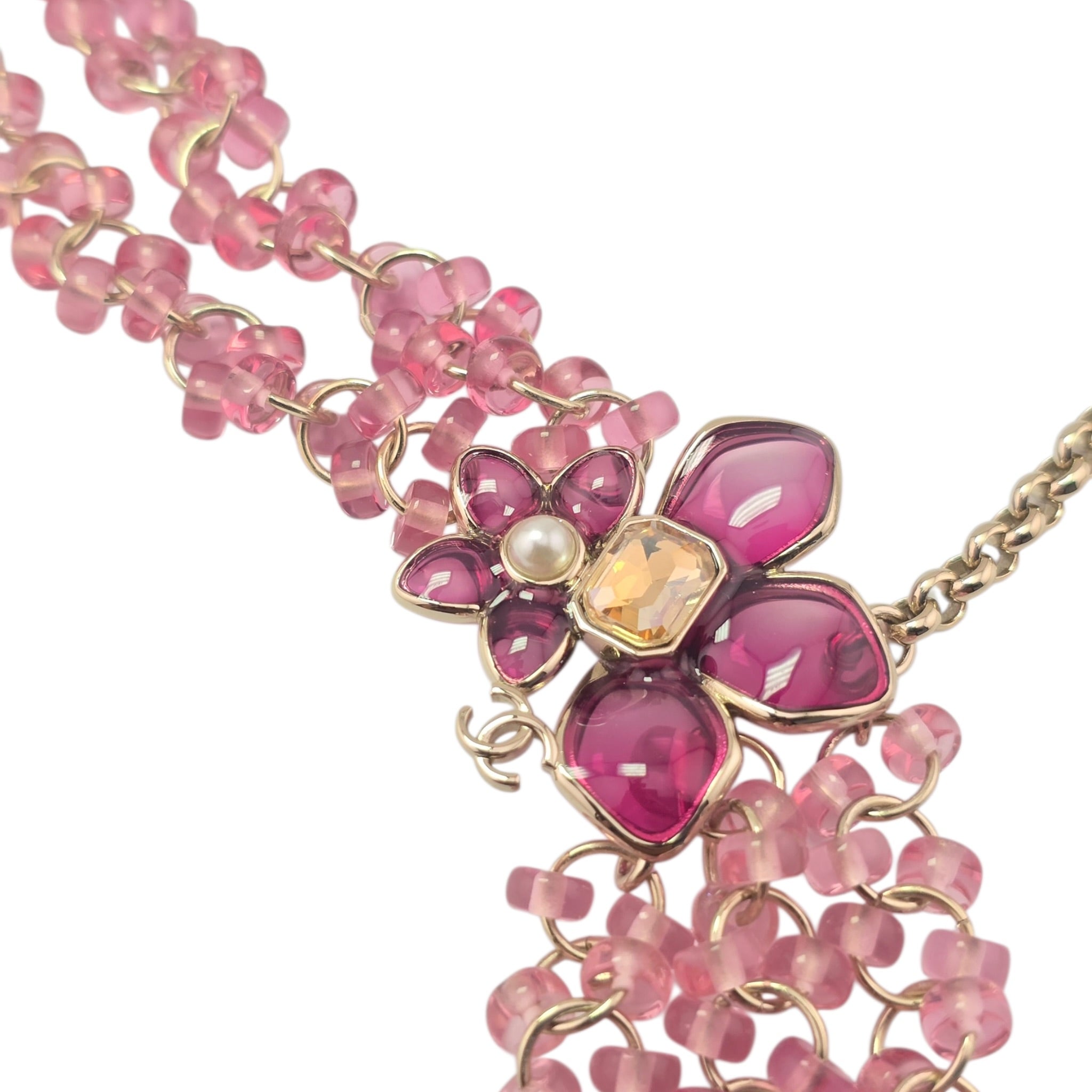 Chanel CC Pink Crystal Stud Flower Necklace 2026 CHANEL