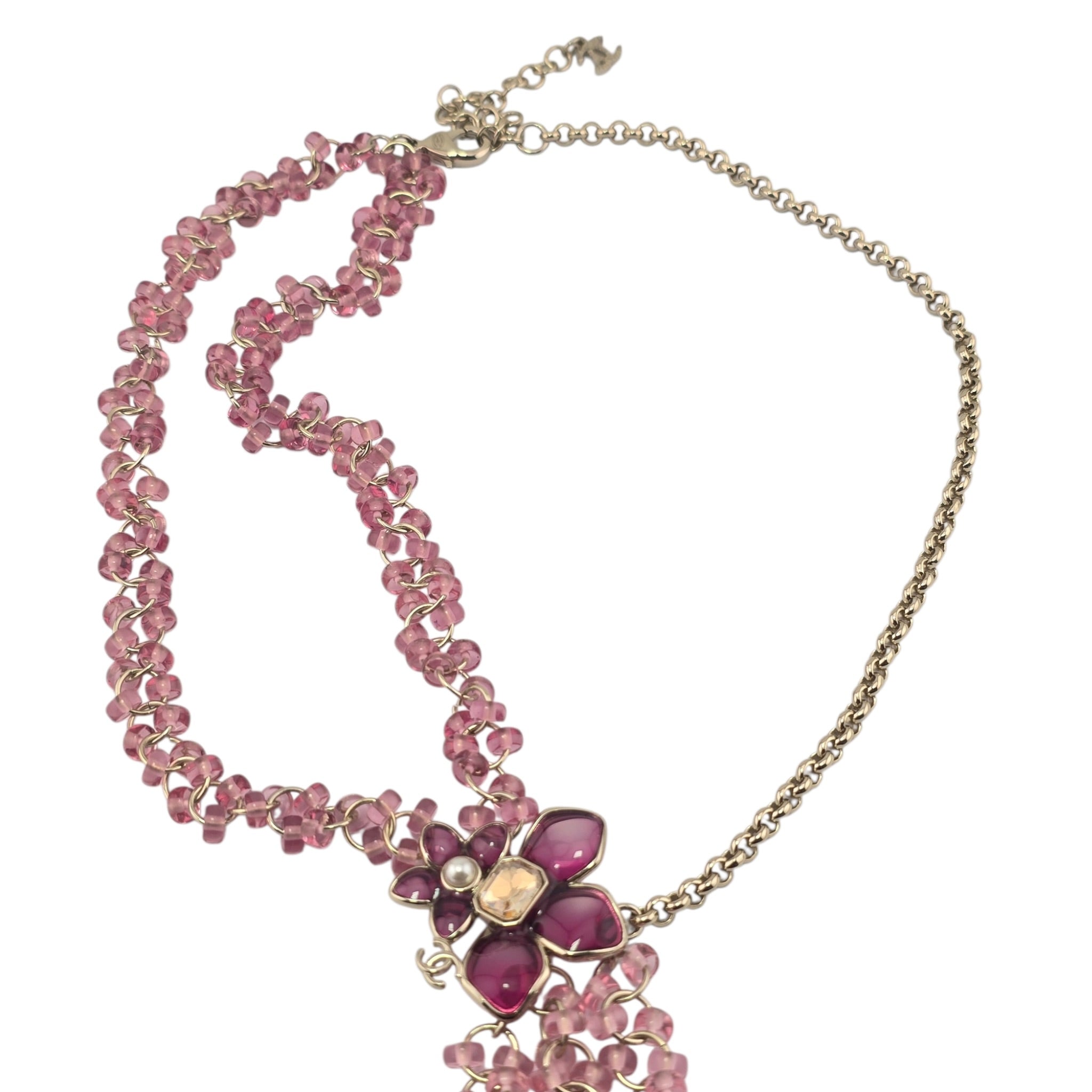 Chanel CC Pink Crystal Stud Flower Necklace 2026 CHANEL