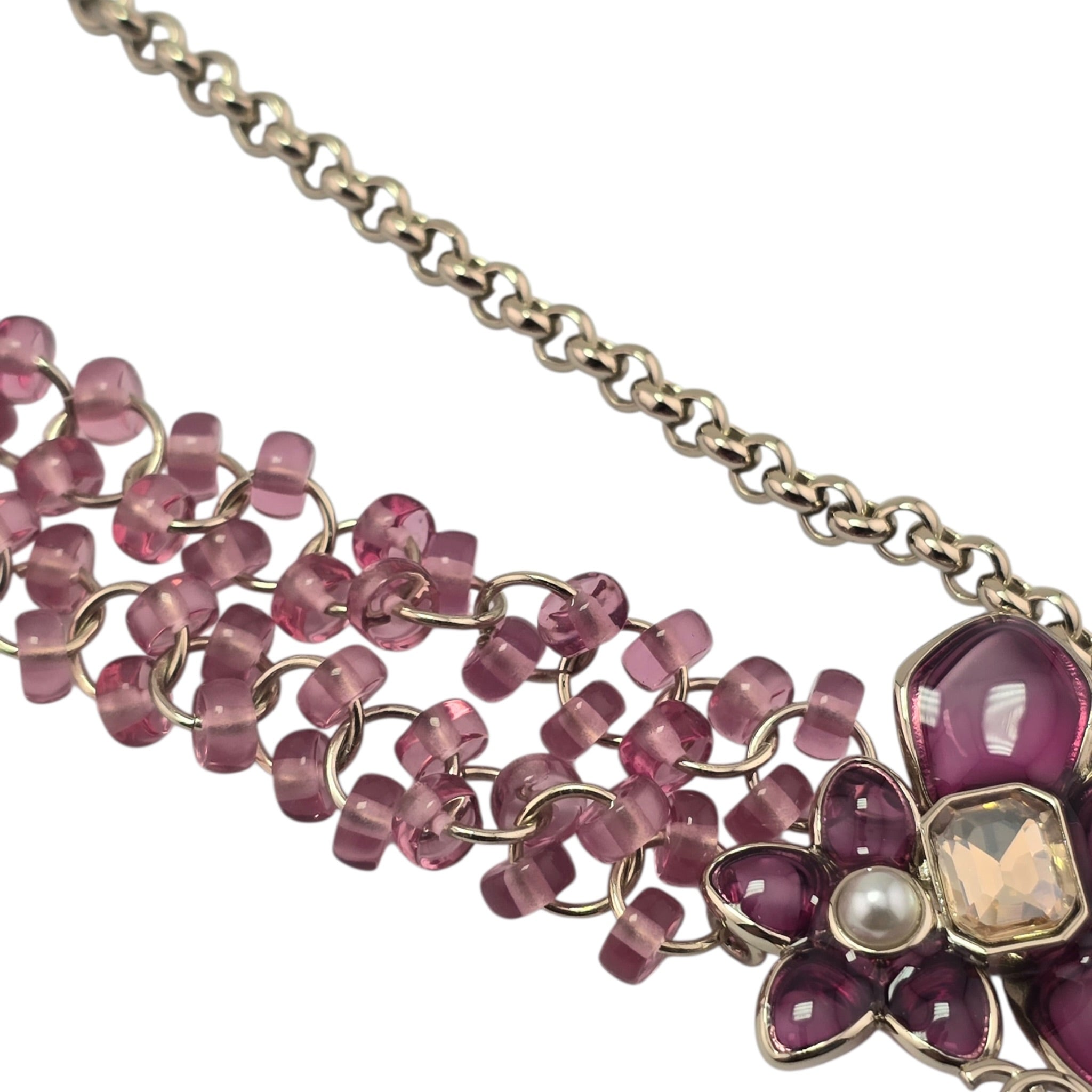 Chanel CC Pink Crystal Stud Flower Necklace 2026 CHANEL