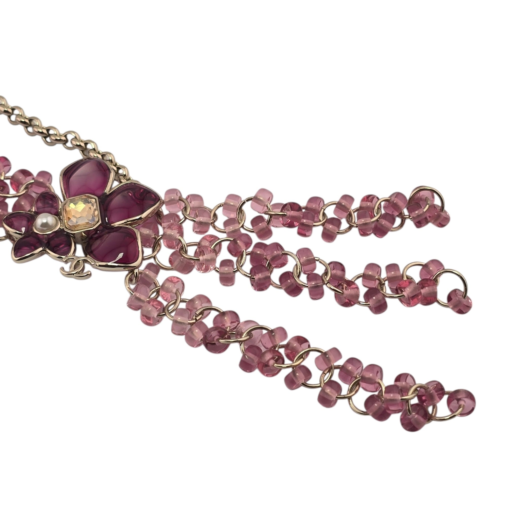 Chanel CC Pink Crystal Stud Flower Necklace 2026 CHANEL