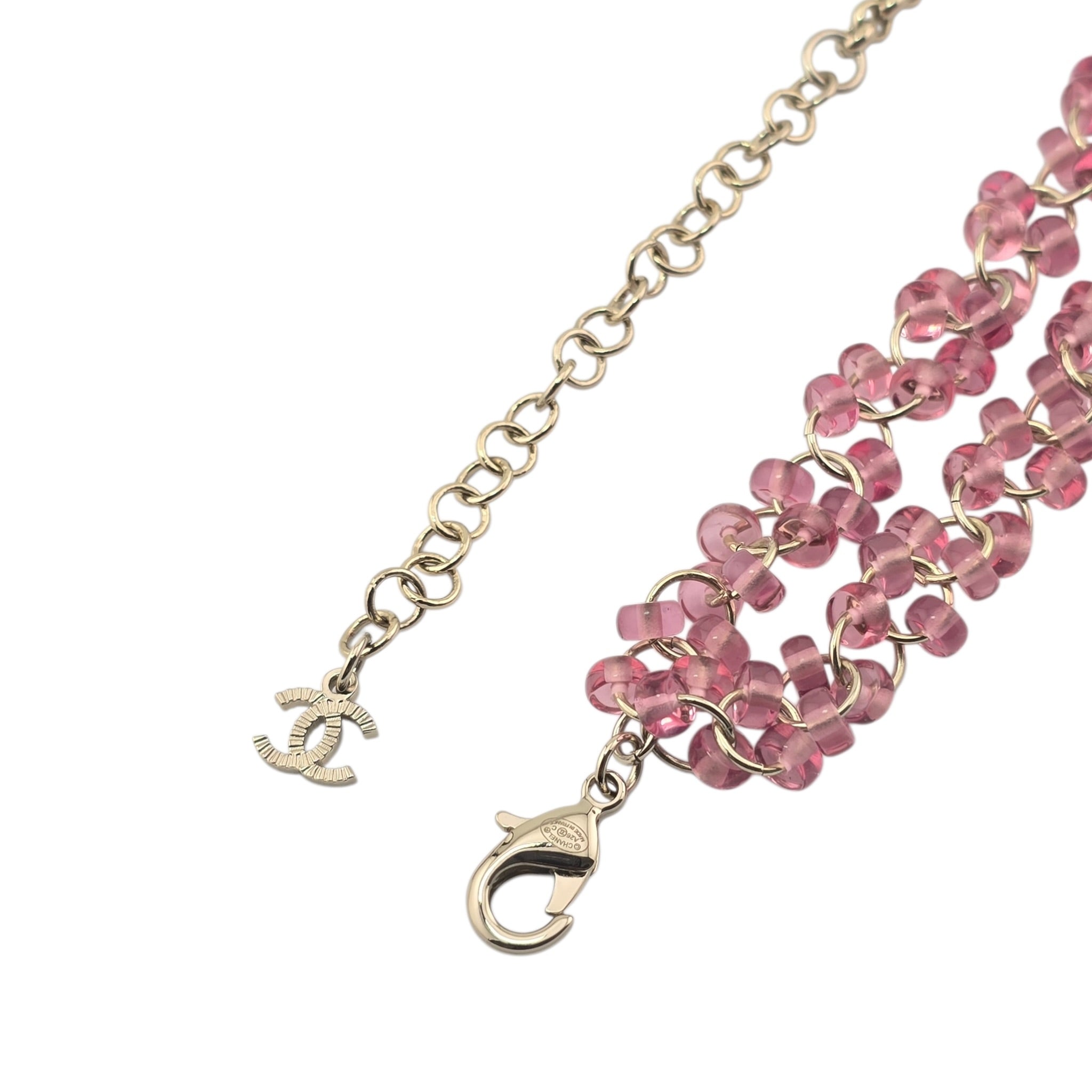 Chanel CC Pink Crystal Stud Flower Necklace 2026 CHANEL