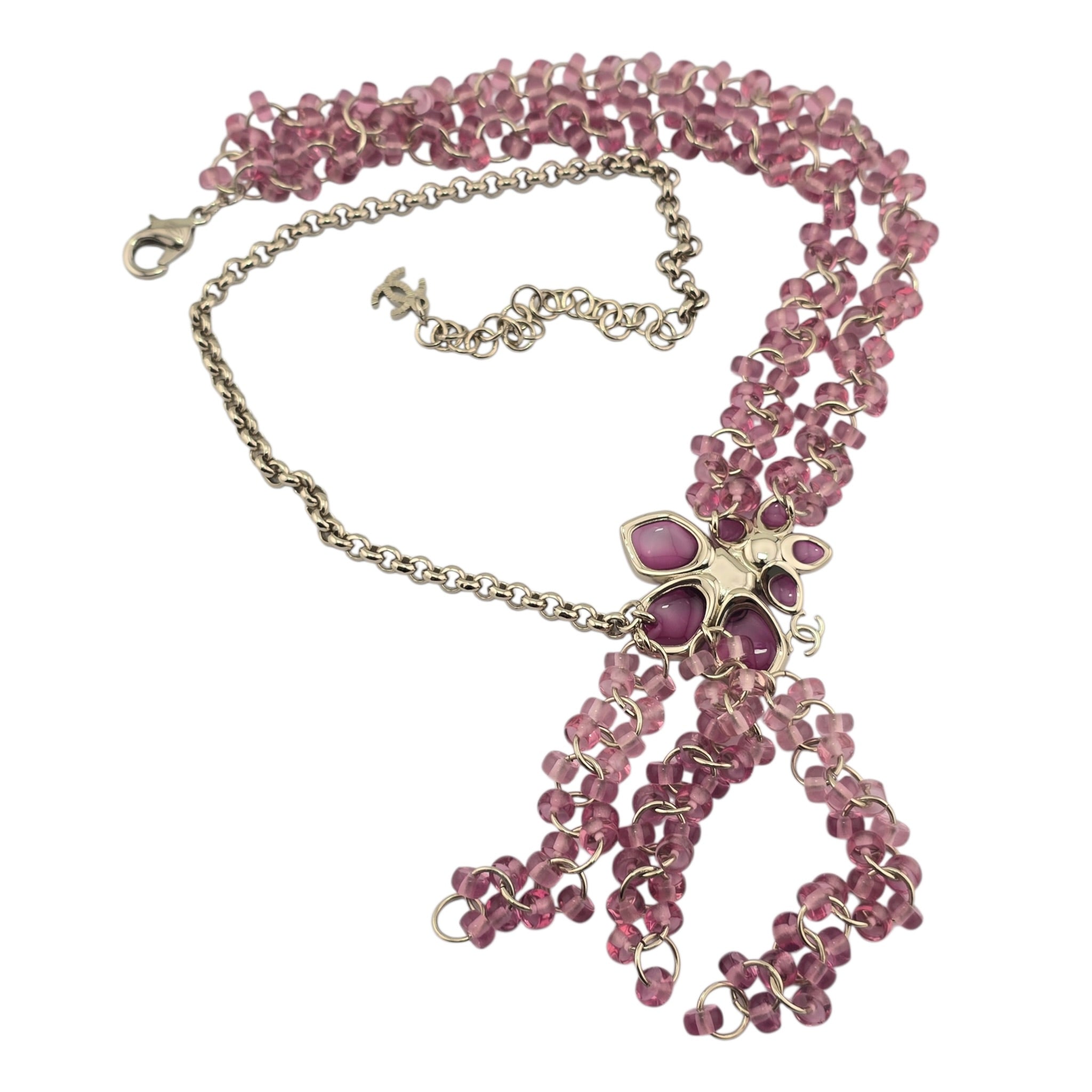 Chanel CC Pink Crystal Stud Flower Necklace 2026 CHANEL