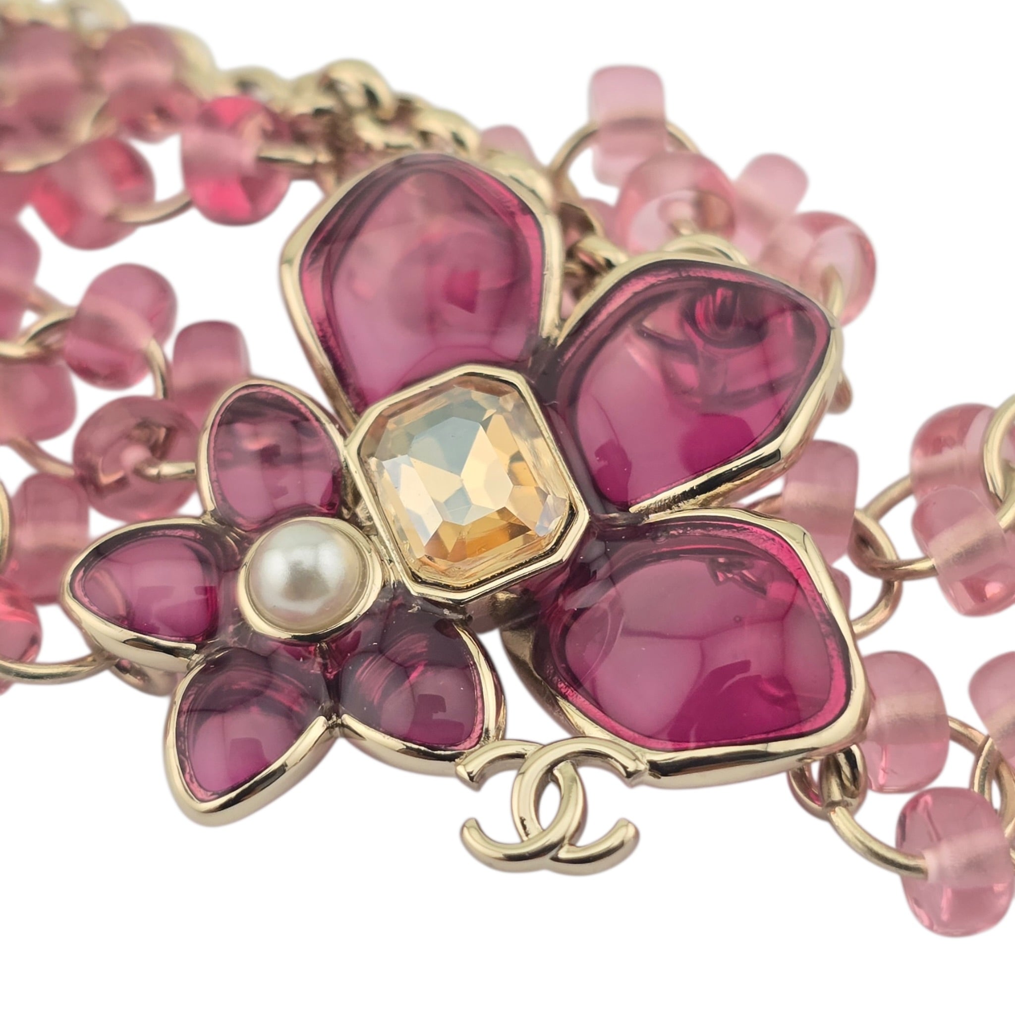Chanel CC Pink Crystal Stud Flower Necklace 2026 CHANEL