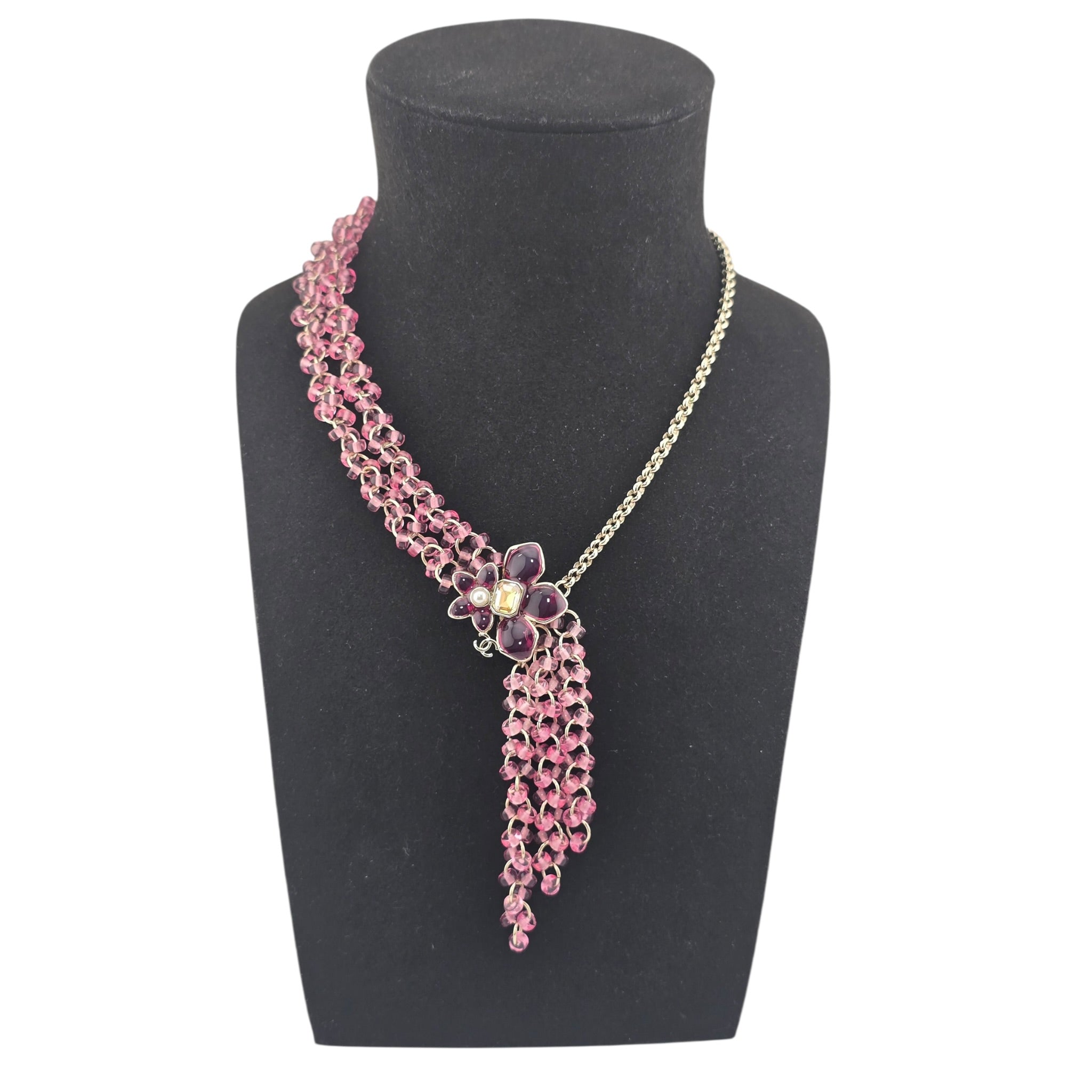 Chanel CC Pink Crystal Stud Flower Necklace 2026 CHANEL