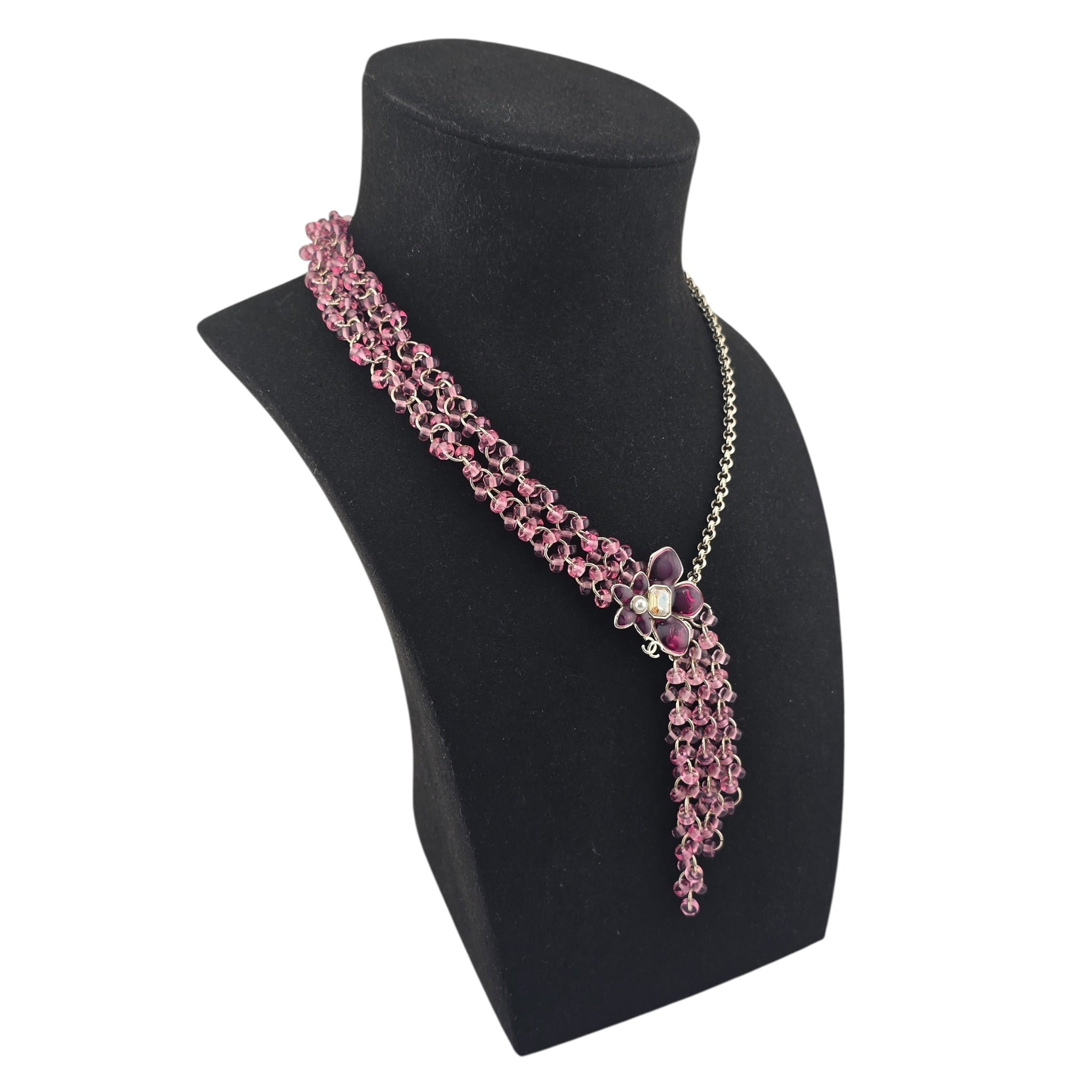 Chanel CC Pink Crystal Stud Flower Necklace 2026 CHANEL