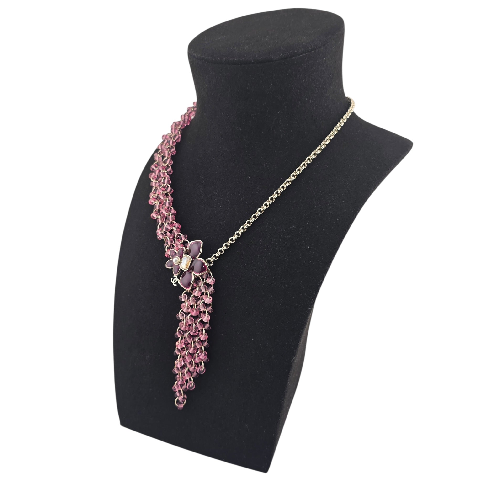 Chanel CC Pink Crystal Stud Flower Necklace 2026 CHANEL