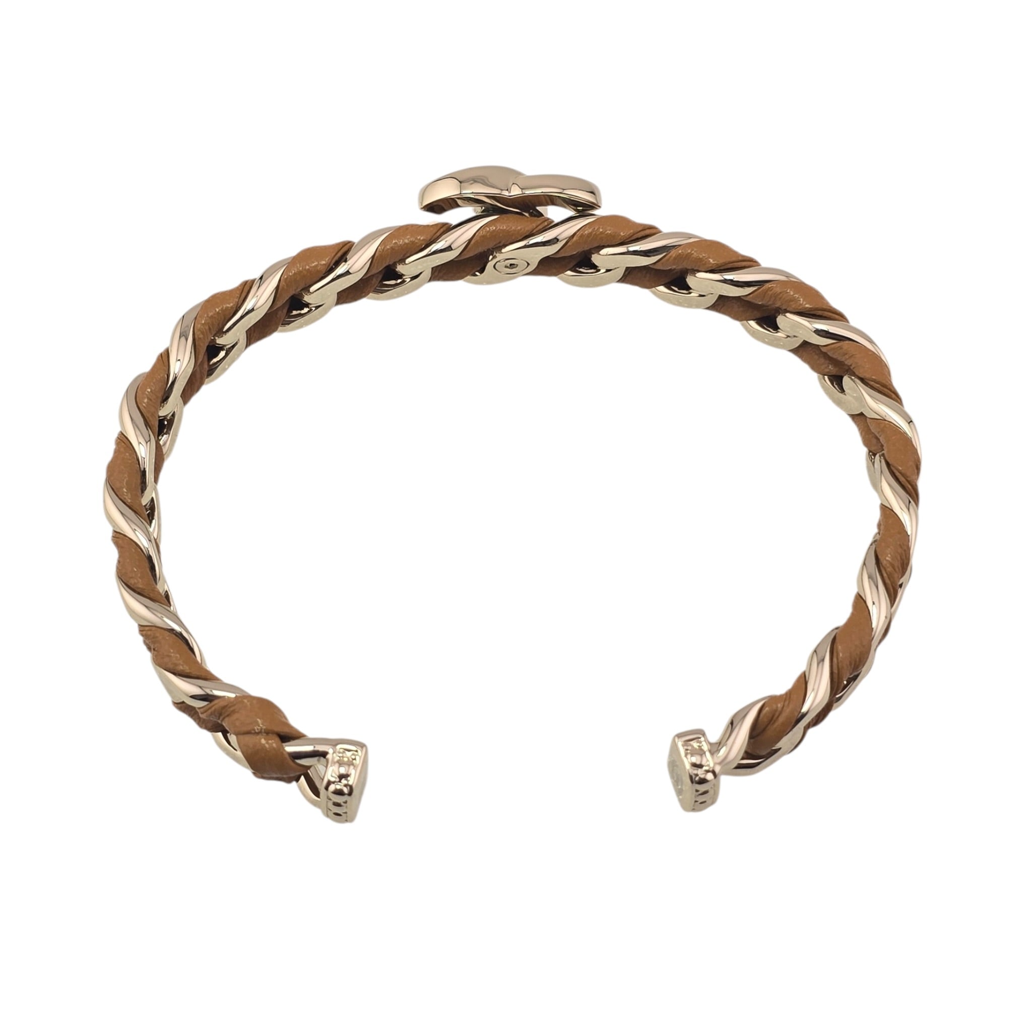 Chanel CC Gold Brown Leather Cuff Bracelet 2026 CHANEL