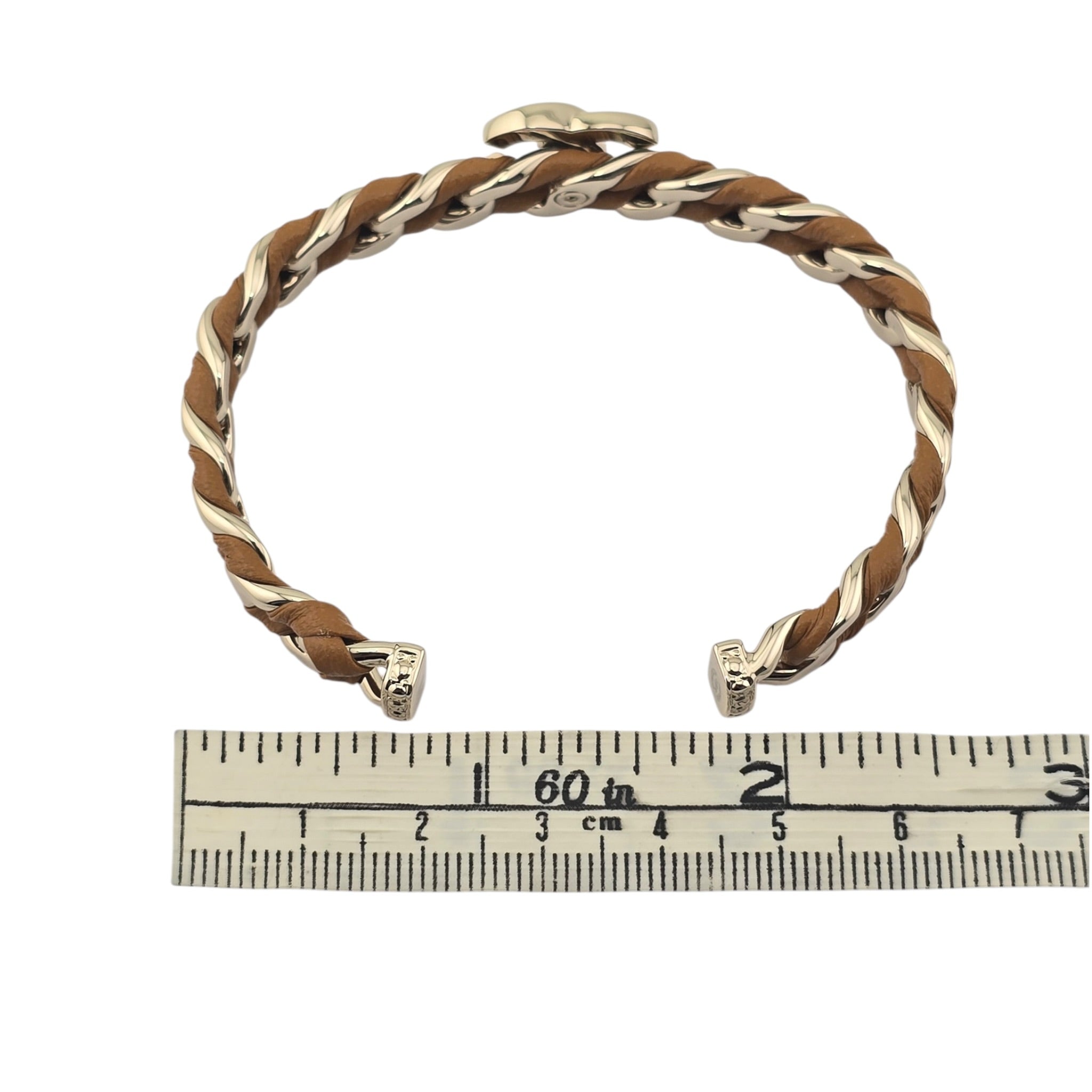 Chanel CC Gold Brown Leather Cuff Bracelet 2026 CHANEL