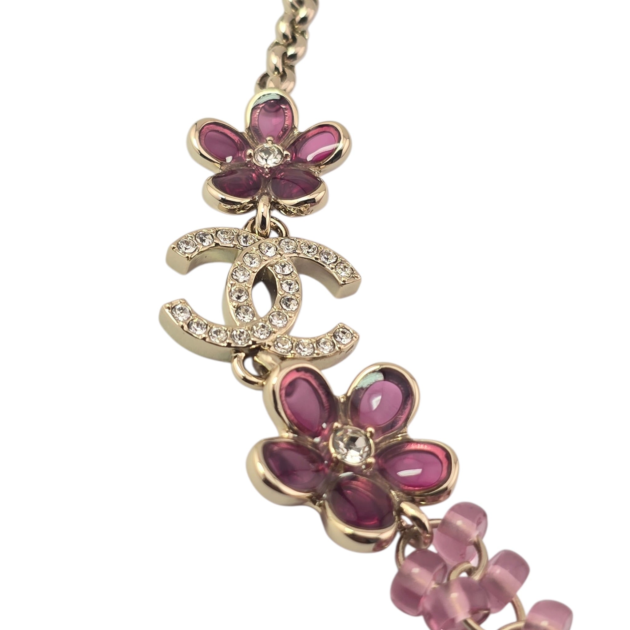 Chanel CC Pink Crystal Stud Flower Necklace 2026 CHANEL