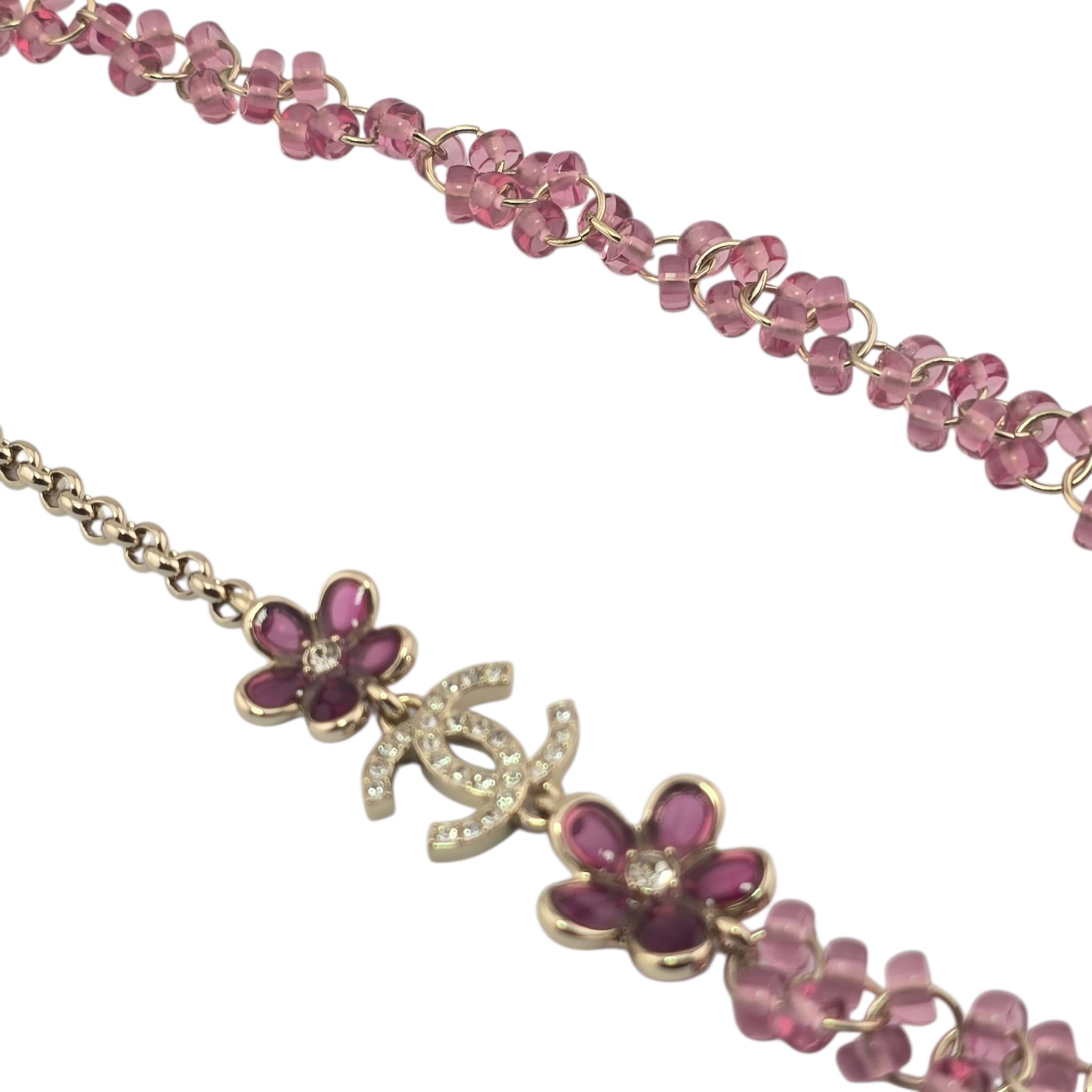 Chanel CC Pink Crystal Stud Flower Necklace 2026 CHANEL
