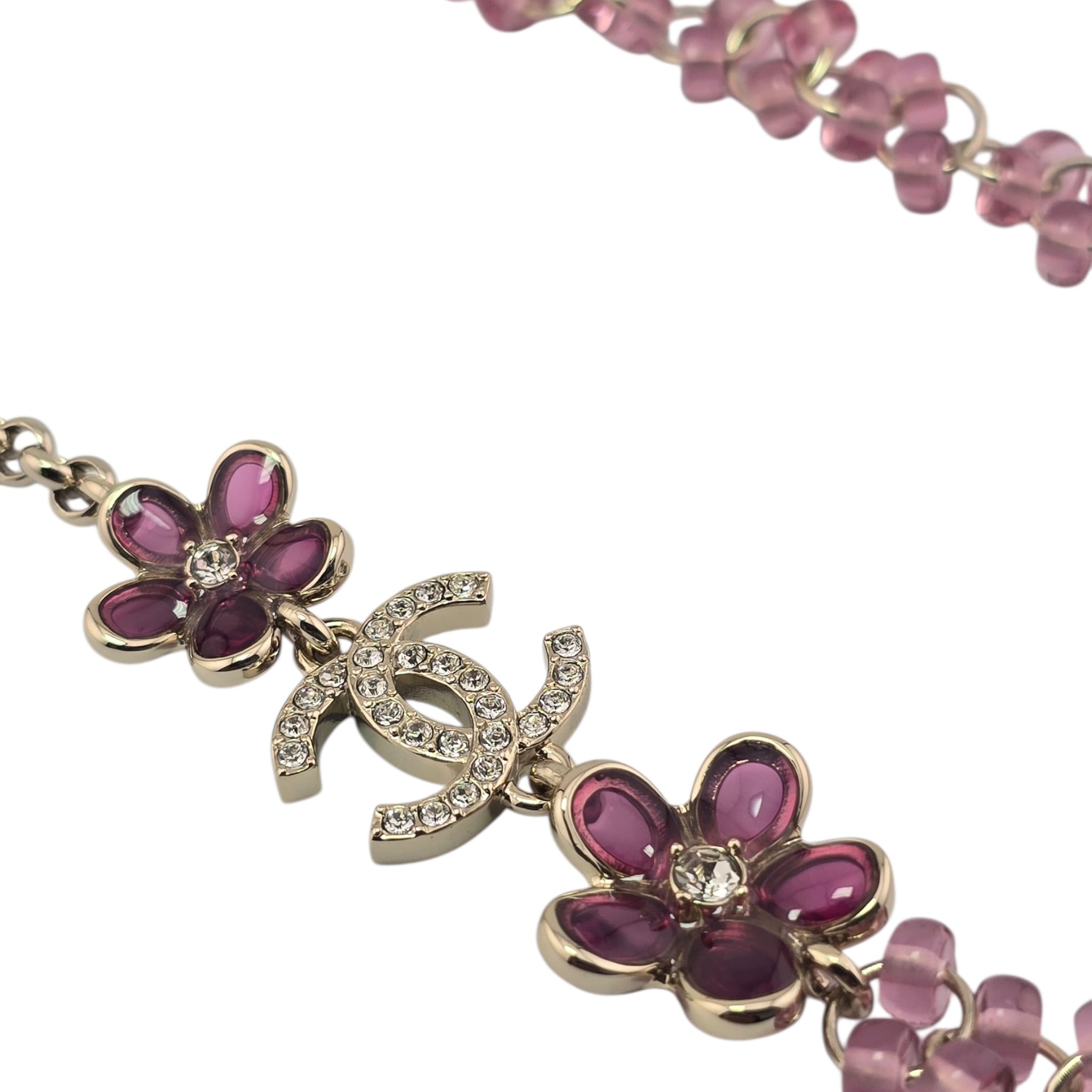 Chanel CC Pink Crystal Stud Flower Necklace 2026 CHANEL