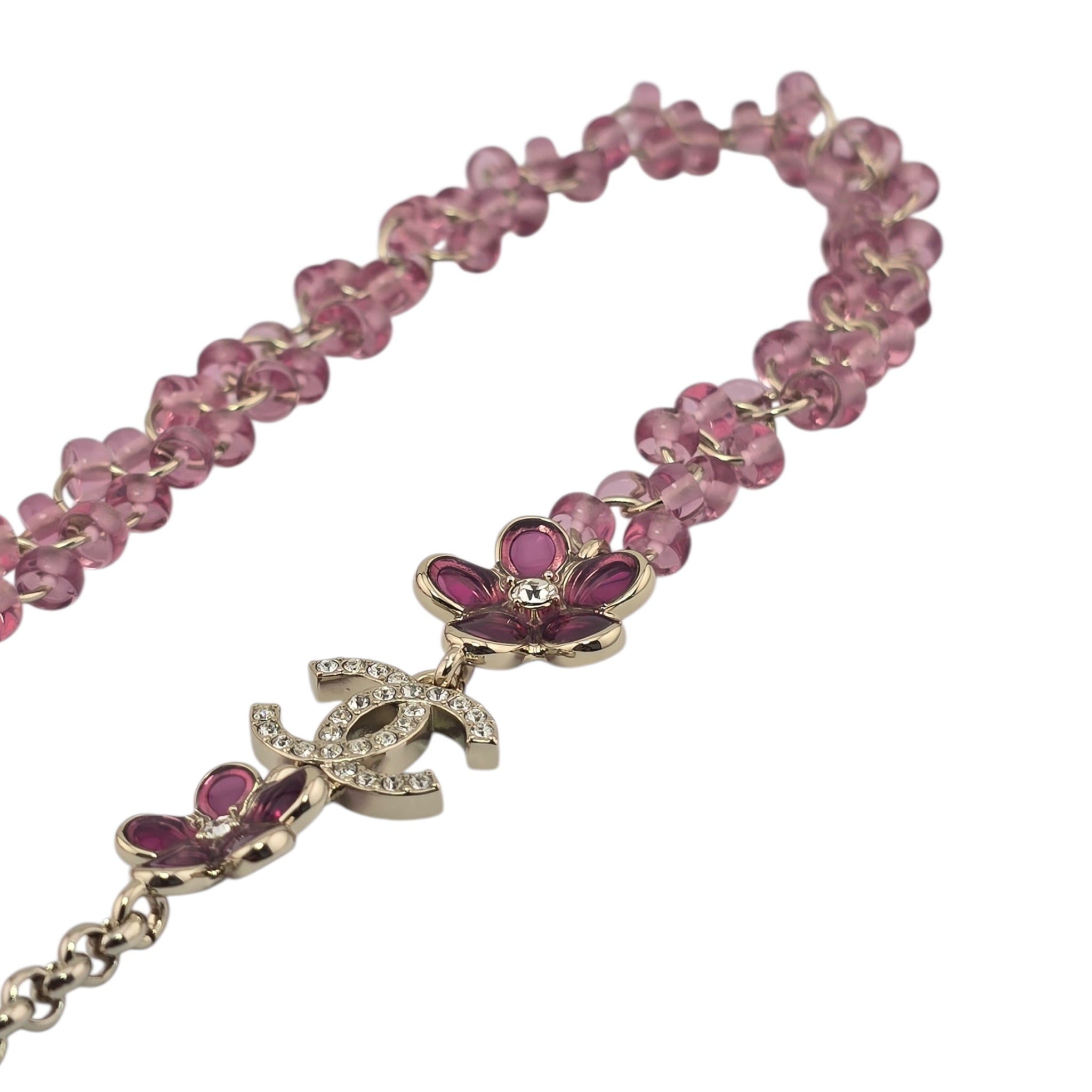 Chanel CC Pink Crystal Stud Flower Necklace 2026 CHANEL
