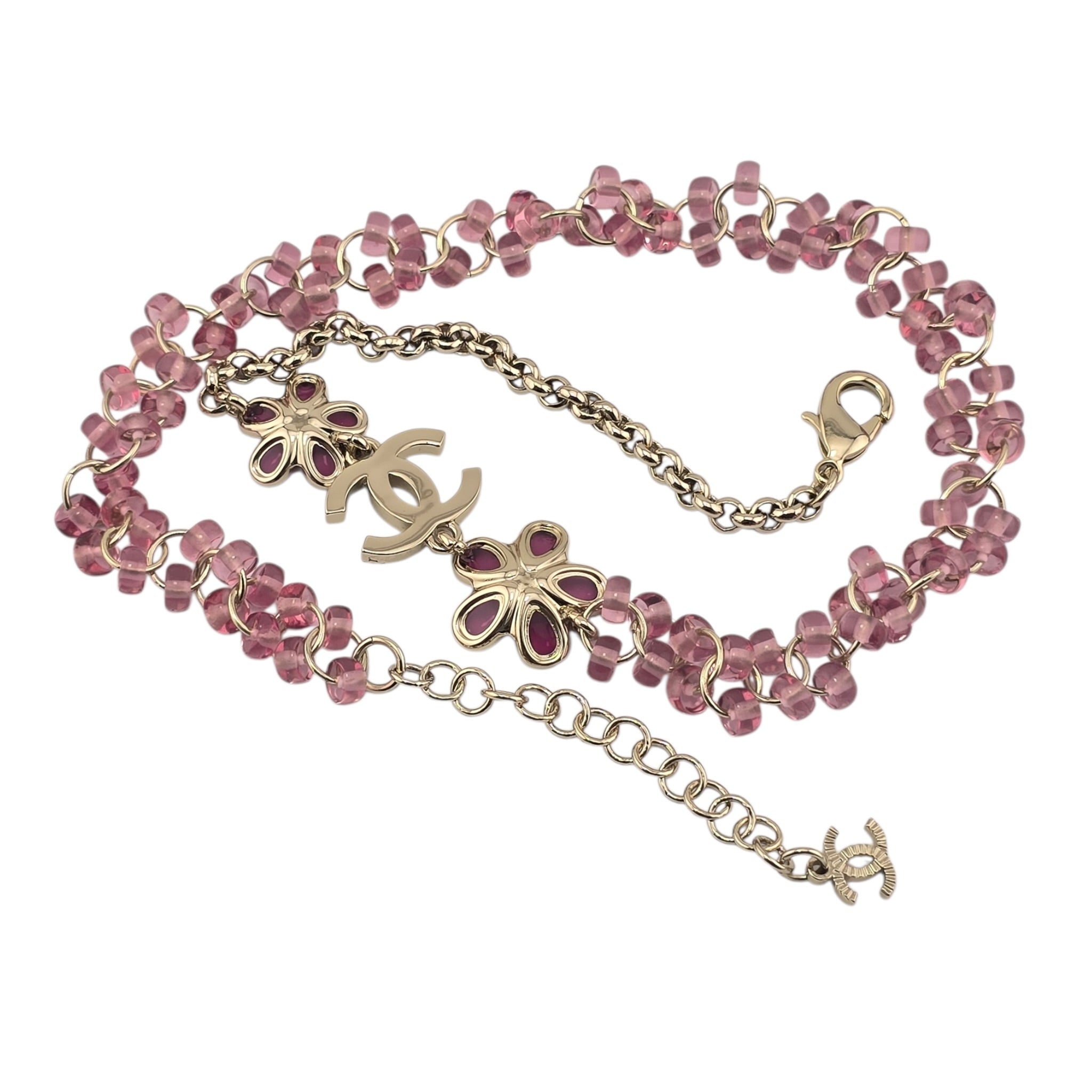Chanel CC Pink Crystal Stud Flower Necklace 2026 CHANEL