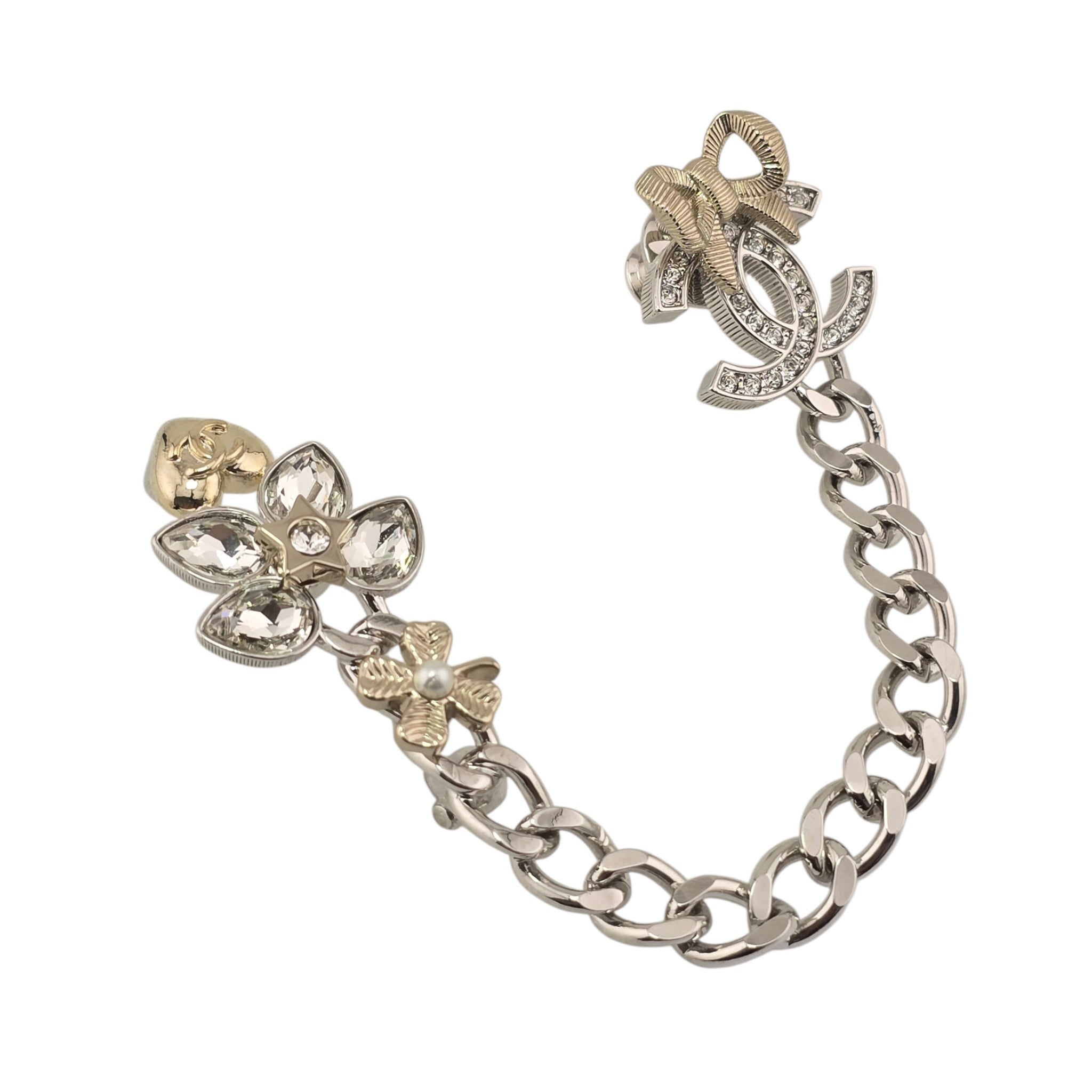 Chanel CC Gold Crystal Leaf Pin Brooch 2024 CHANEL