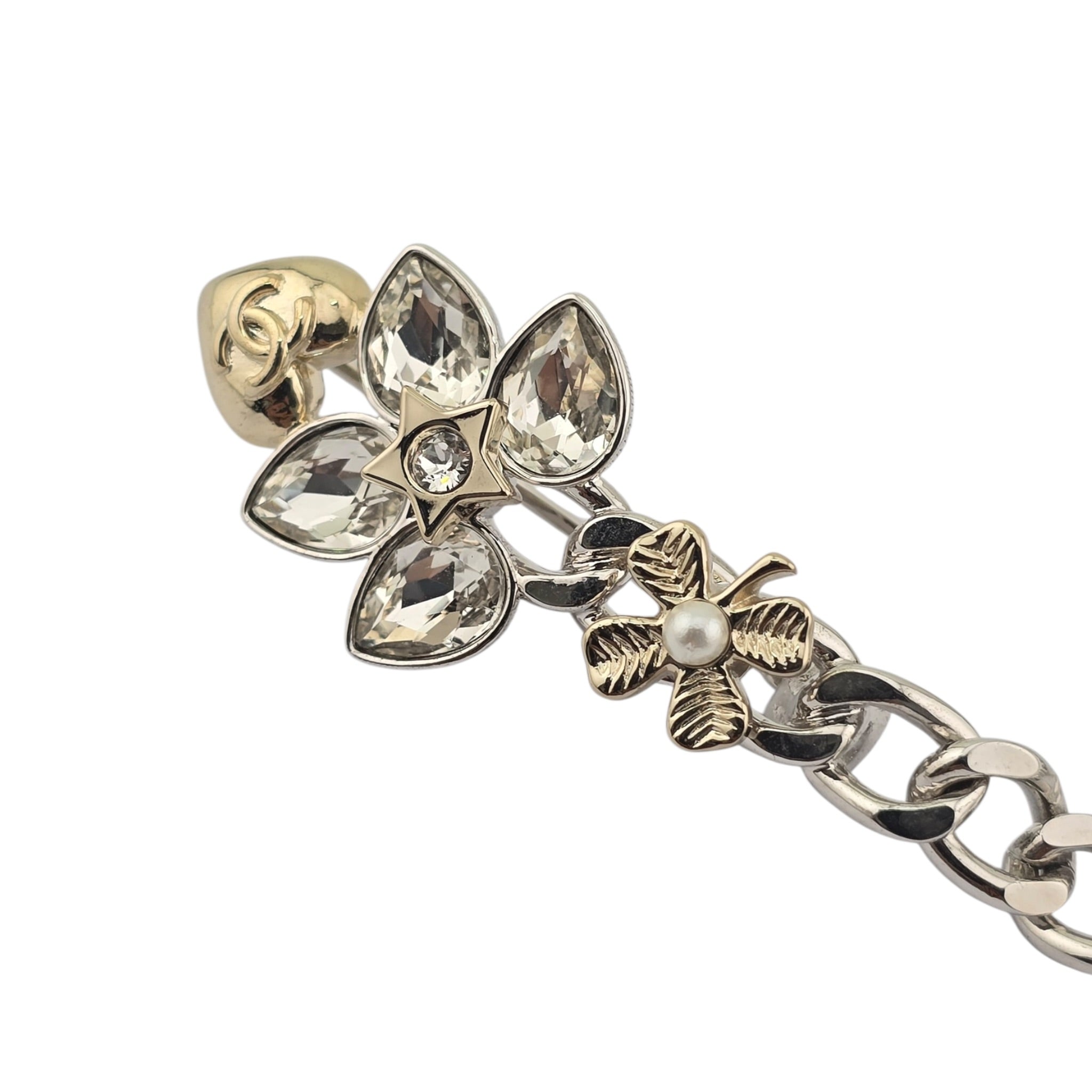 Chanel CC Gold Crystal Leaf Pin Brooch 2024 CHANEL