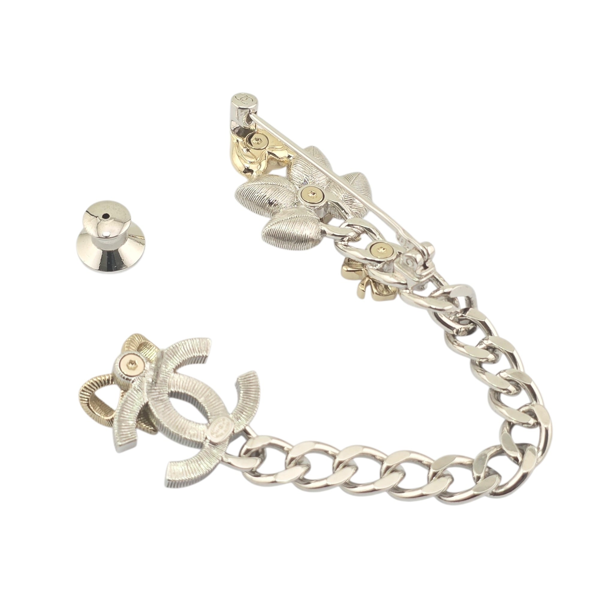 Chanel CC Gold Crystal Leaf Pin Brooch 2024 CHANEL
